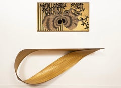 Pierre Renart Lison De Caunes American walnut straw marquetry Wave mural console