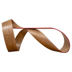 Pierre Renart Lison De Caunes wood Möbius console with straw marquetry Pierre Renart Lison De Caunes wood Möbius console with straw marquetry