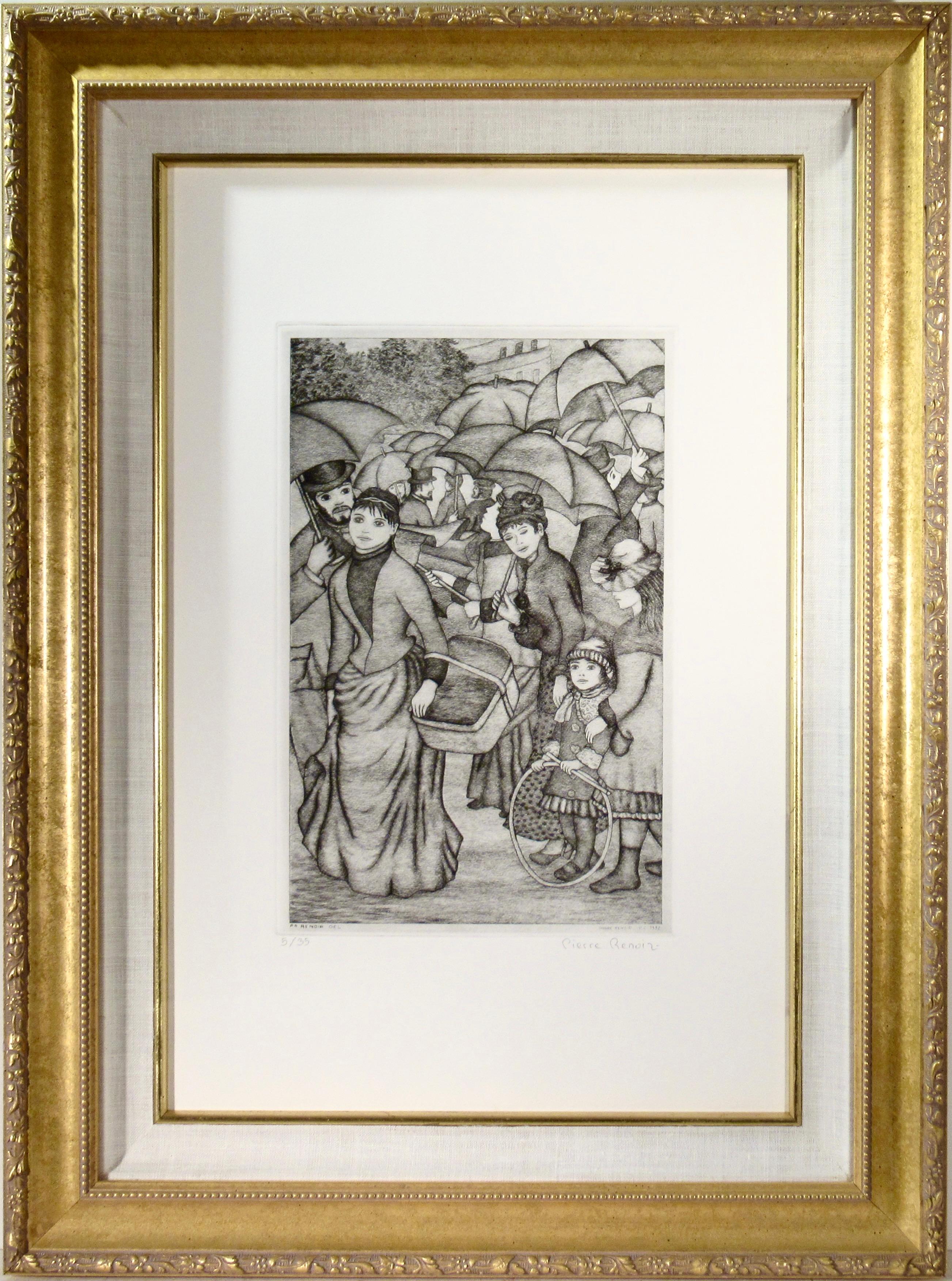 Figurative Print de Pierre Roland Renoir - Bajo la lluvia
