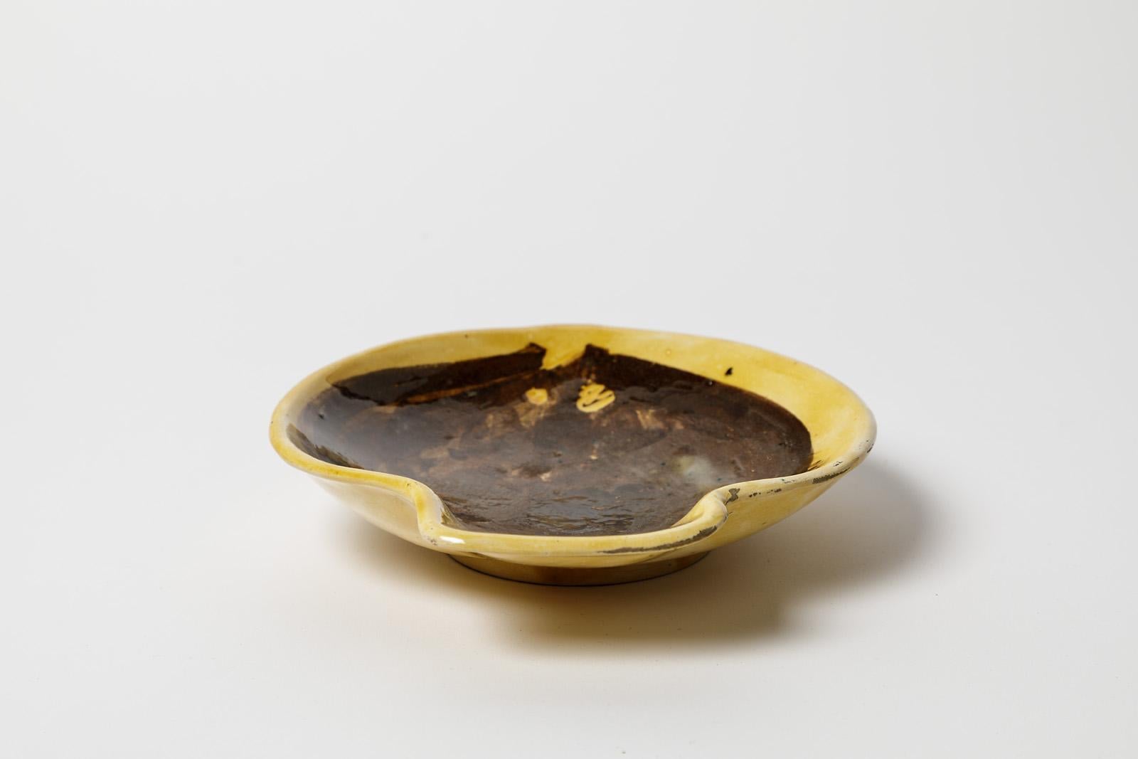 Pierre Roulot Black and Yellow 20th Century Ceramic Dish or Wall Decoration 1958 For Sale 1