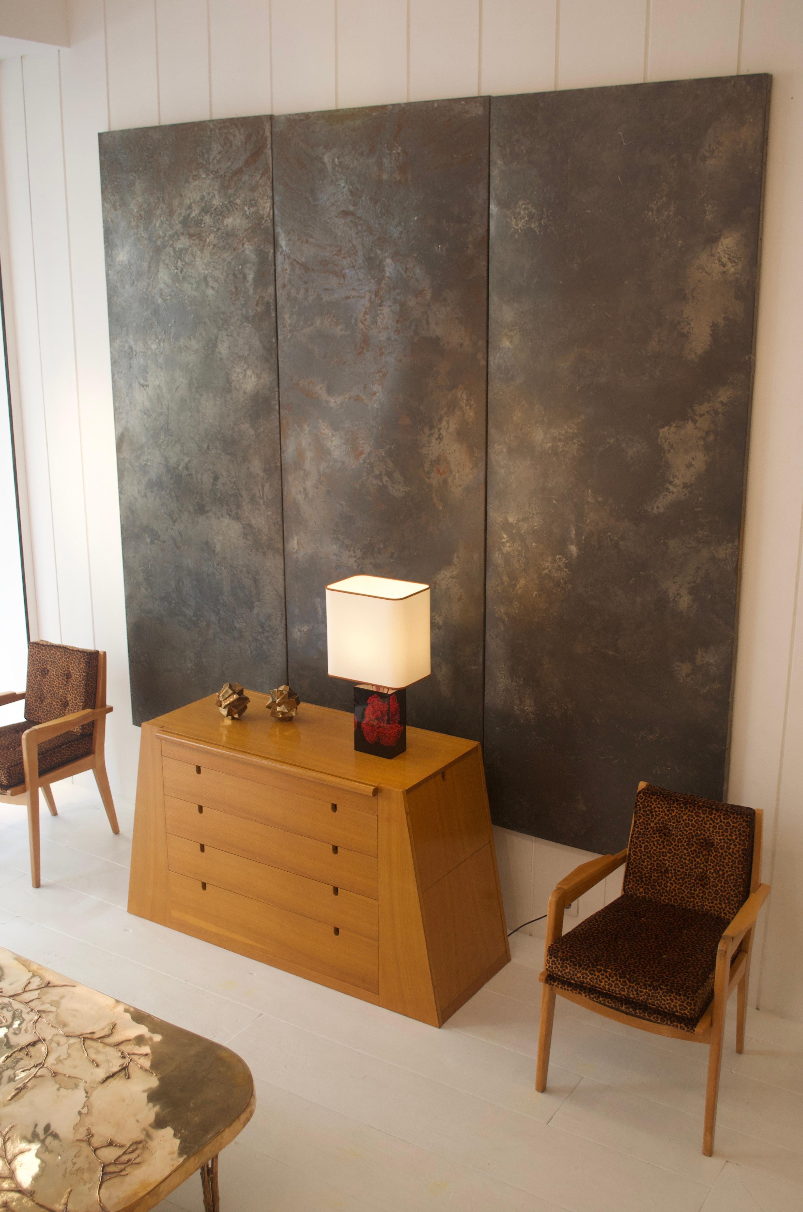 Pierre Sabatier Brutalistische Wandskulptur aus Stahl und Reinzinn, Frankreich, 1974 (Französisch) im Angebot