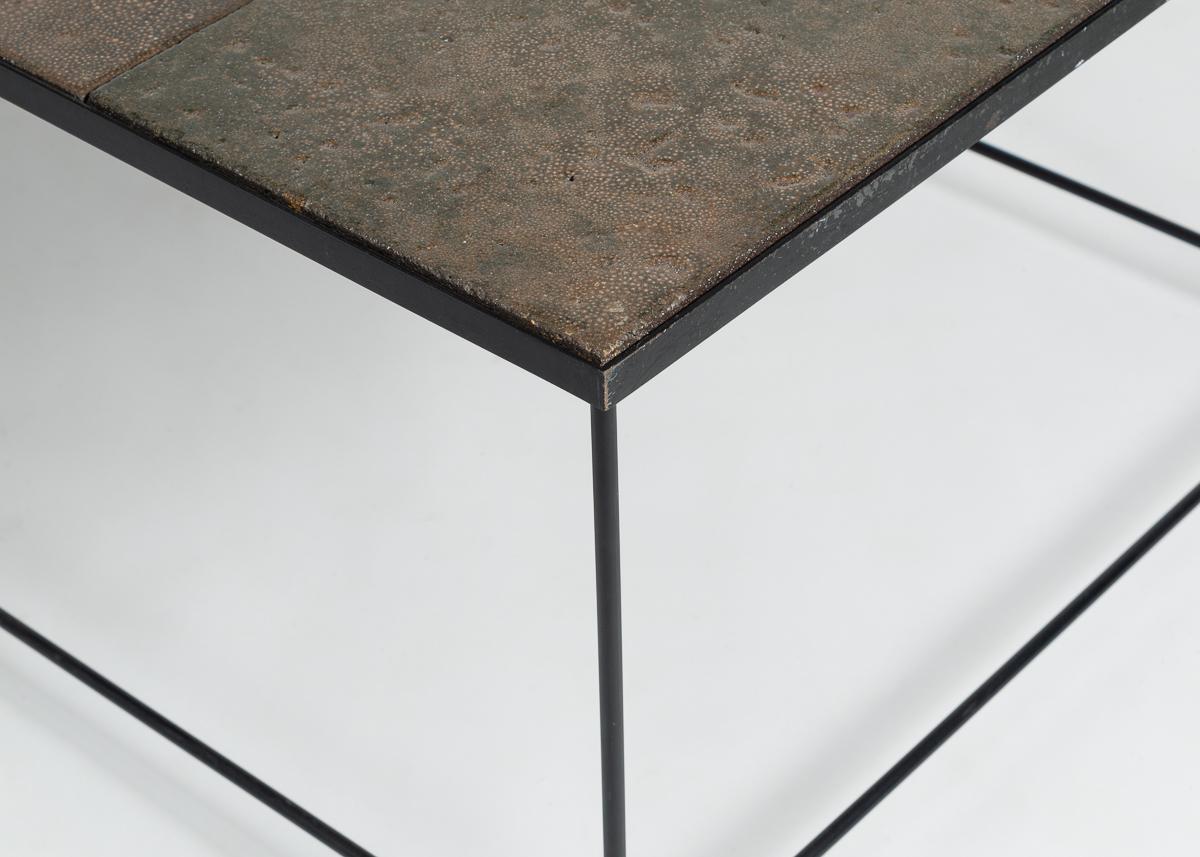 Mid-Century Modern Pierre Sabatier, Rectangular Lava Stone & Metal Coffee Table, France, c. 1965