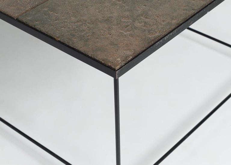 Mid-Century Modern Pierre Sabatier, Rectangular Lava Stone & Metal Coffee Table, France, c. 1965 For Sale