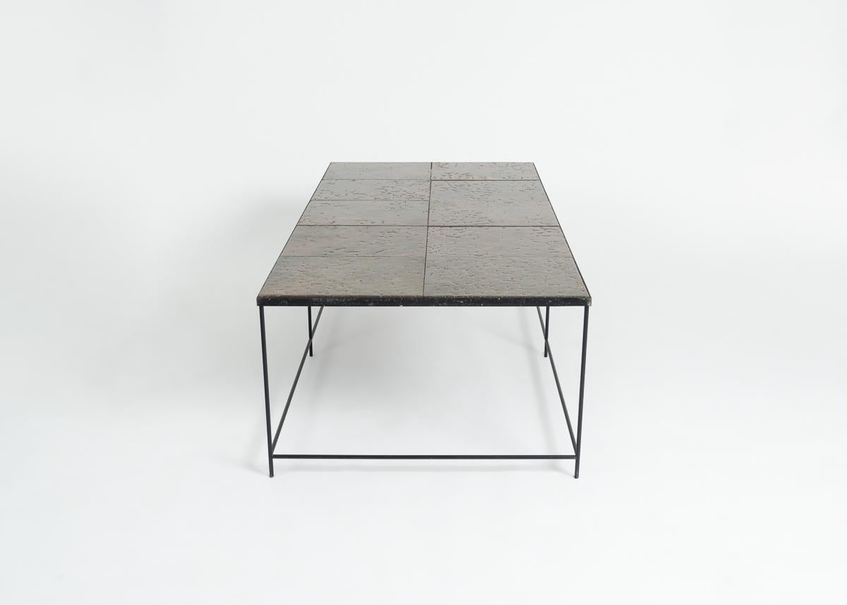 French Pierre Sabatier, Rectangular Lava Stone & Metal Coffee Table, France, c. 1965