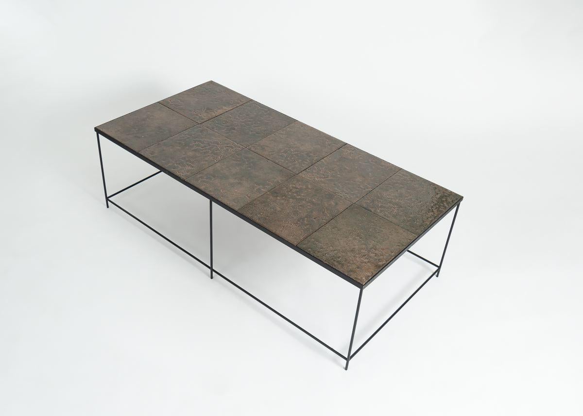 French Pierre Sabatier, Rectangular Lava Stone & Metal Coffee Table, France, circa 1965 For Sale