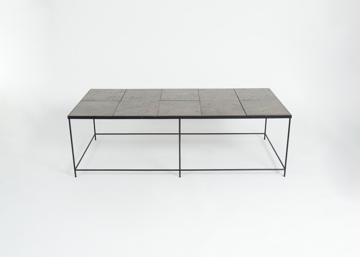 Blackened Pierre Sabatier, Rectangular Lava Stone & Metal Coffee Table, France, c. 1965