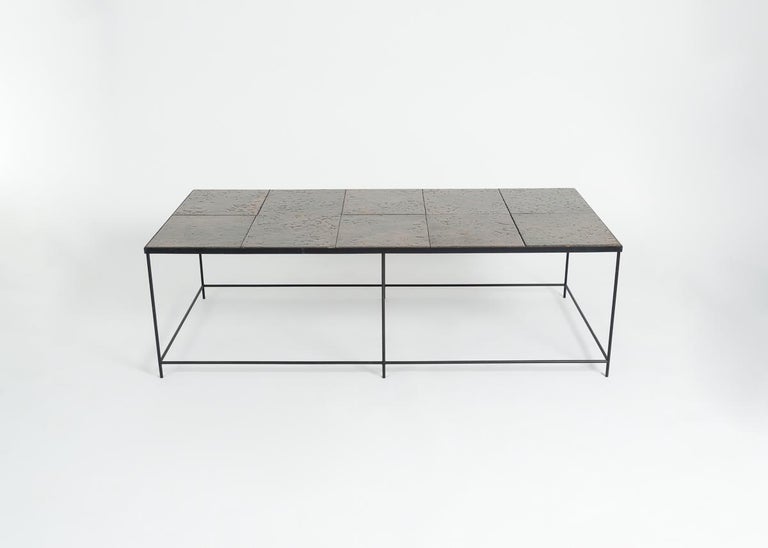 Blackened Pierre Sabatier, Rectangular Lava Stone & Metal Coffee Table, France, c. 1965 For Sale