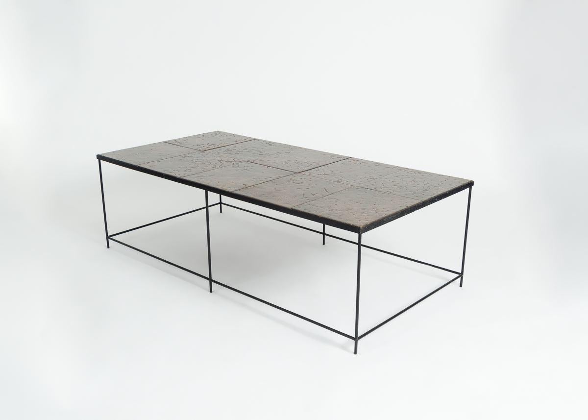 Pierre Sabatier, Rectangular Lava Stone & Metal Coffee Table, France, circa 1965 In Good Condition For Sale In New York, NY