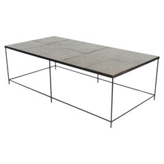 Pierre Sabatier, Rectangular Lava Stone & Metal Coffee Table, France, c. 1965