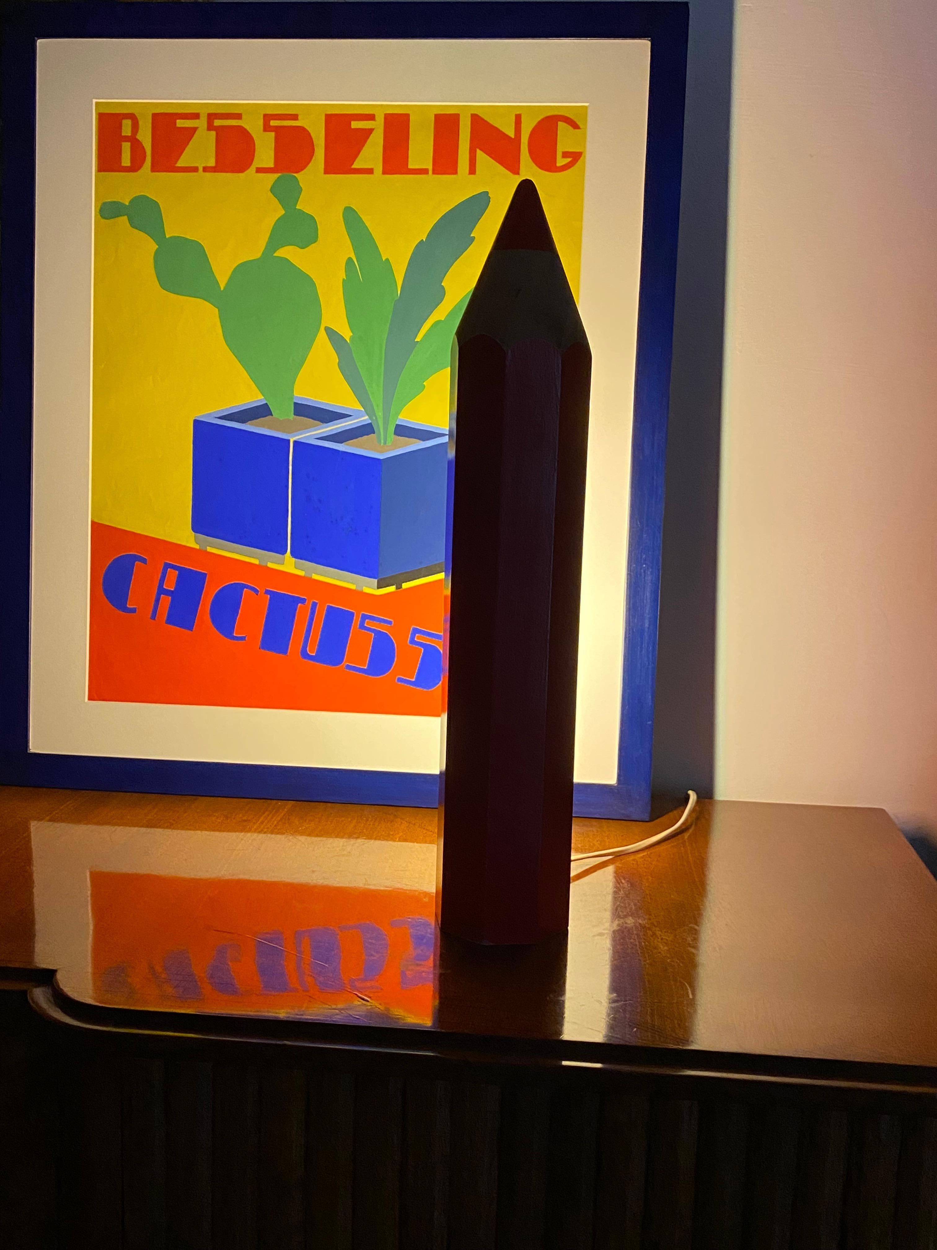 Michel Aroutcheff, lámpara de sobremesa posmoderna Lápiz rojo, Ed. Vilac Francia años 80 en venta 1