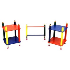 Pierre Sala style, 2 Side Tables and a Small "Pencil" Shelf, circa 1980