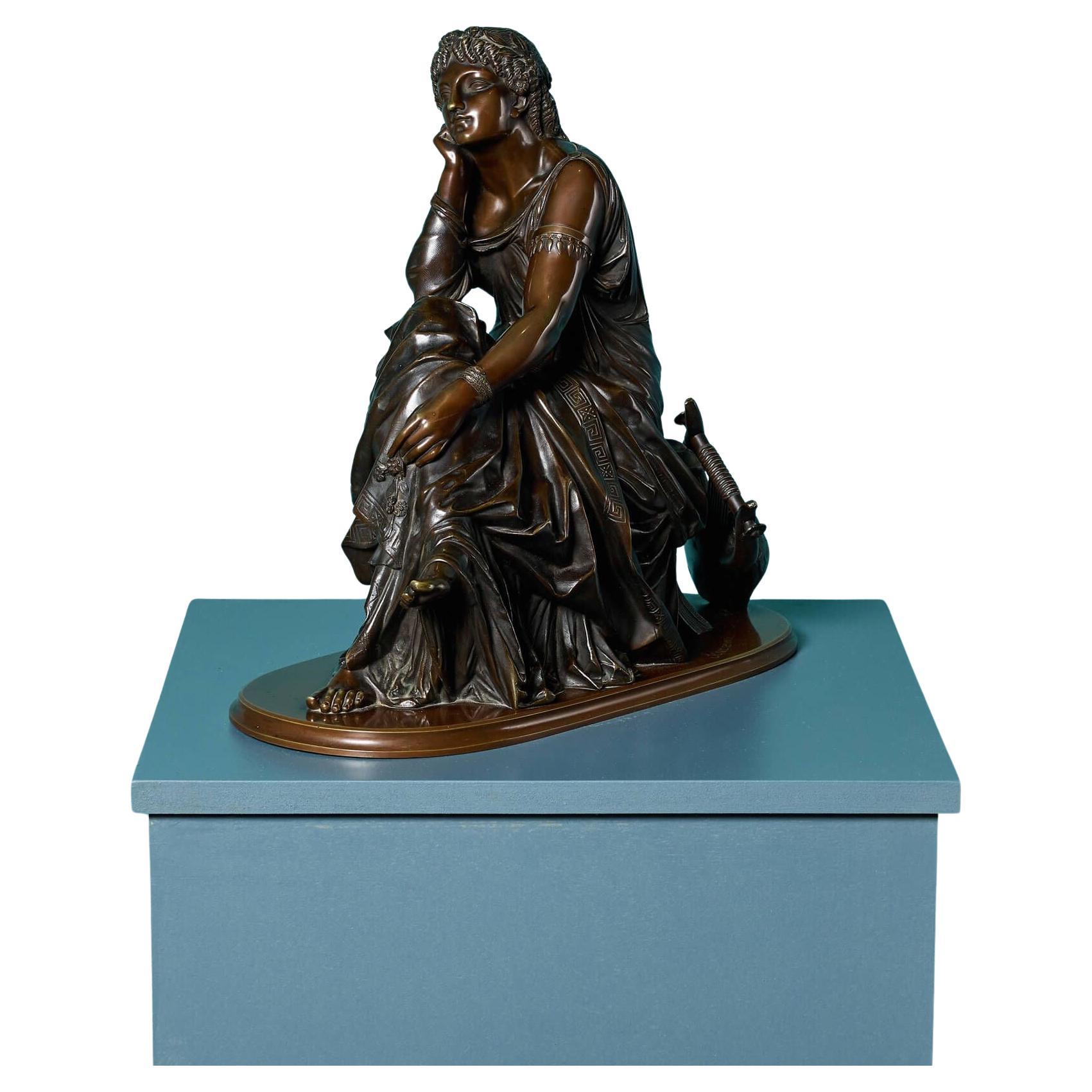Pierre Schoenewerk Antique French Figura di Euterpe in bronzo in vendita