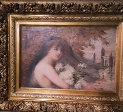 Élégante dans un Parc, French Impressionist Nude Painting on Canvas, Framed