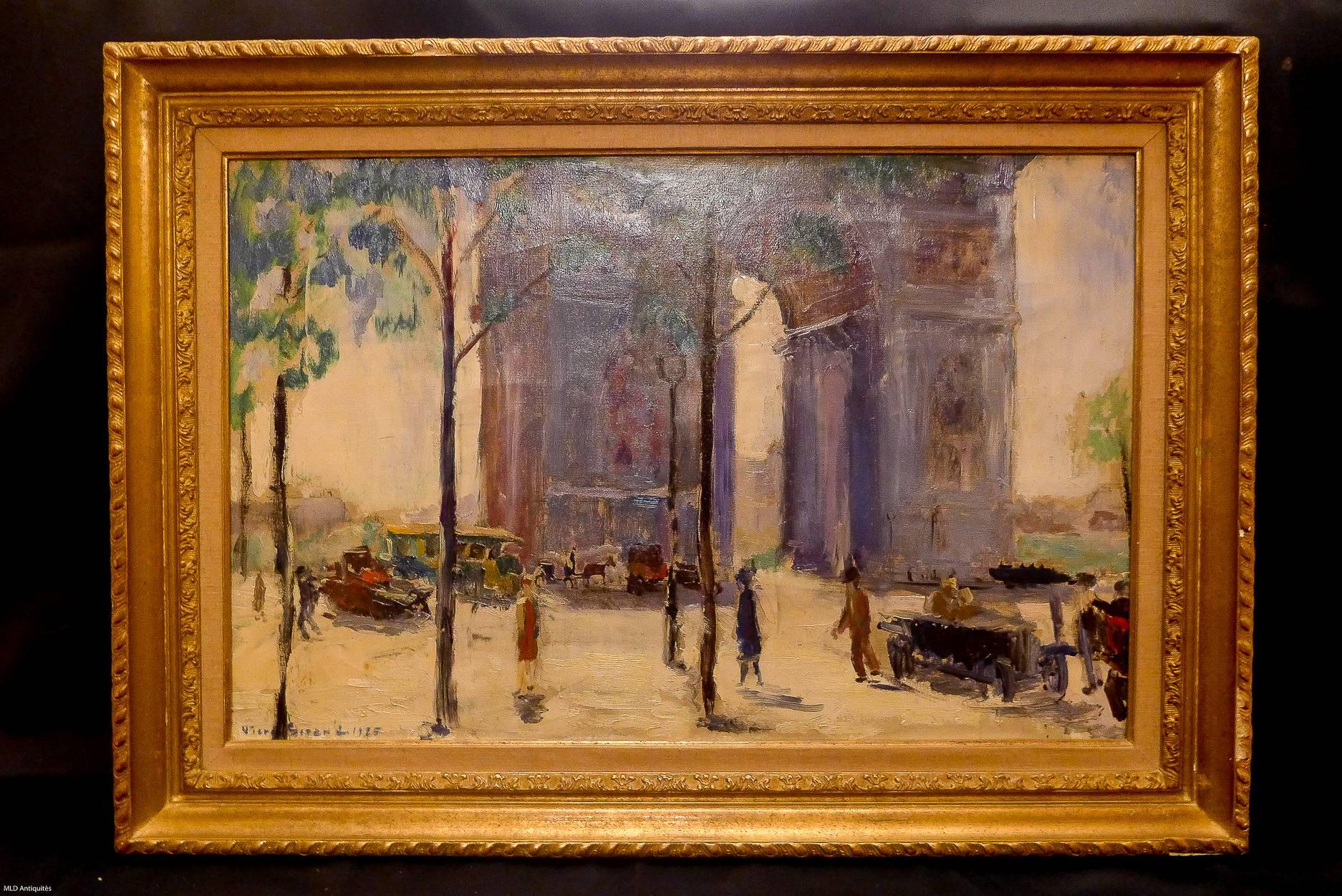 A fascinating and decorative painting, depicting the Arc de Triomphe in Paris, sign in lower left by Pierre Sicard in 1925.

Original giltwood-frame. Our painting is in excellent original condition.

Measurements unframed: Width 30.31 in.,