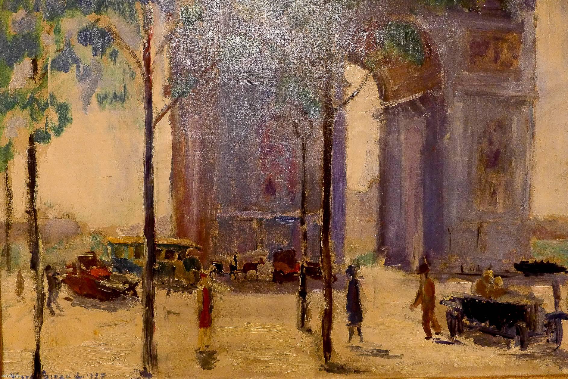 Art Deco Pierre Sicard, Oil on Canvas, Arc de Triomphe in Paris, circa 1925 For Sale