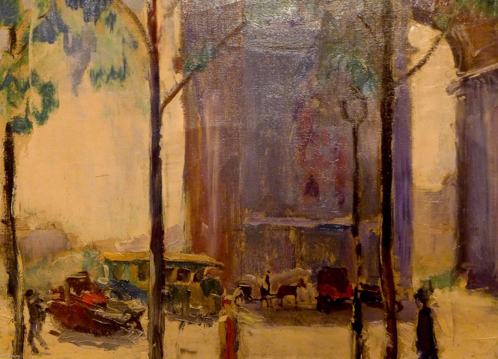 Hand-Painted Pierre Sicard, Oil on Canvas, Arc de Triomphe in Paris, circa 1925 For Sale