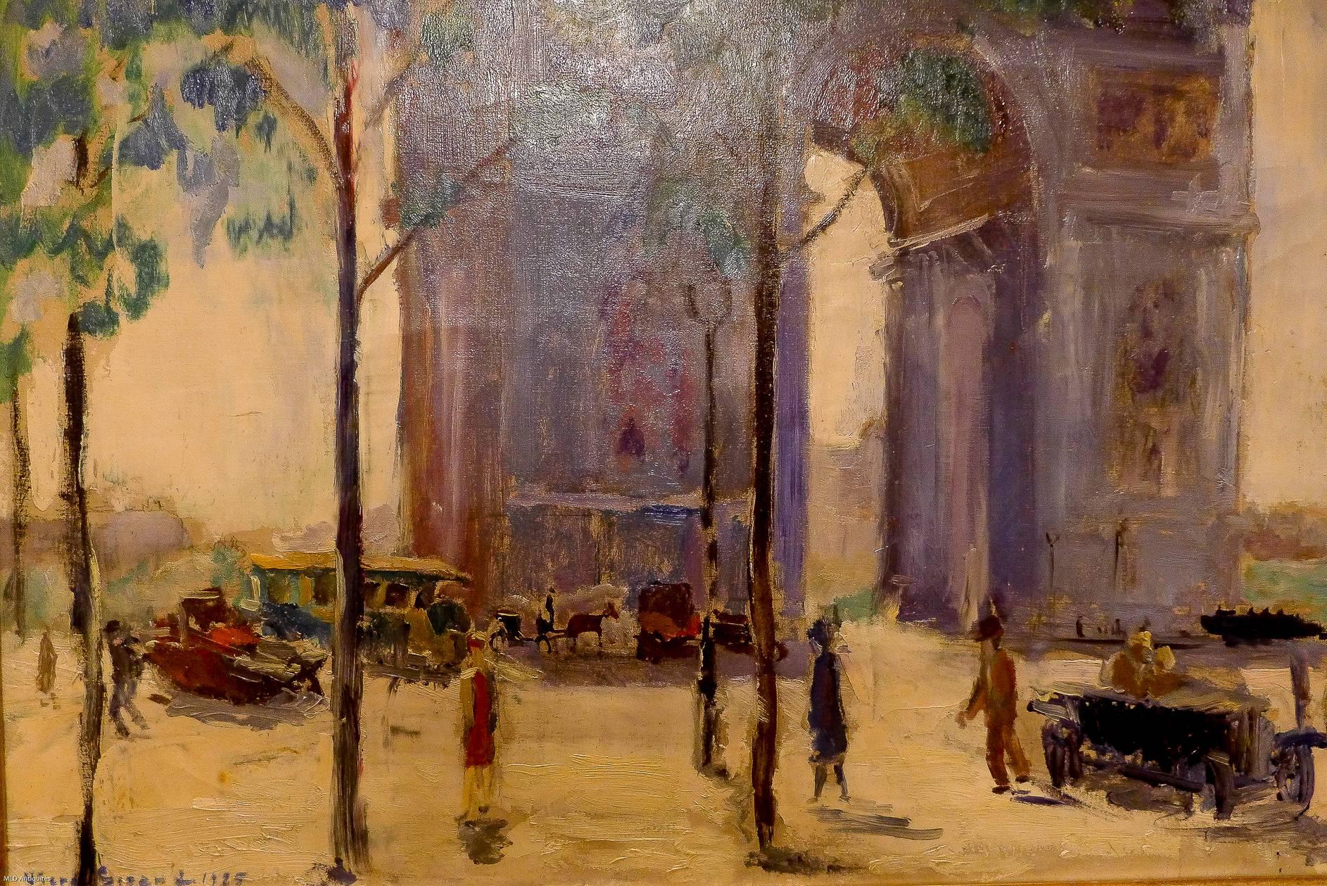 Art déco Pierre Sicard, huile sur toile, Arc de Triomphe à Paris, vers 1925 en vente