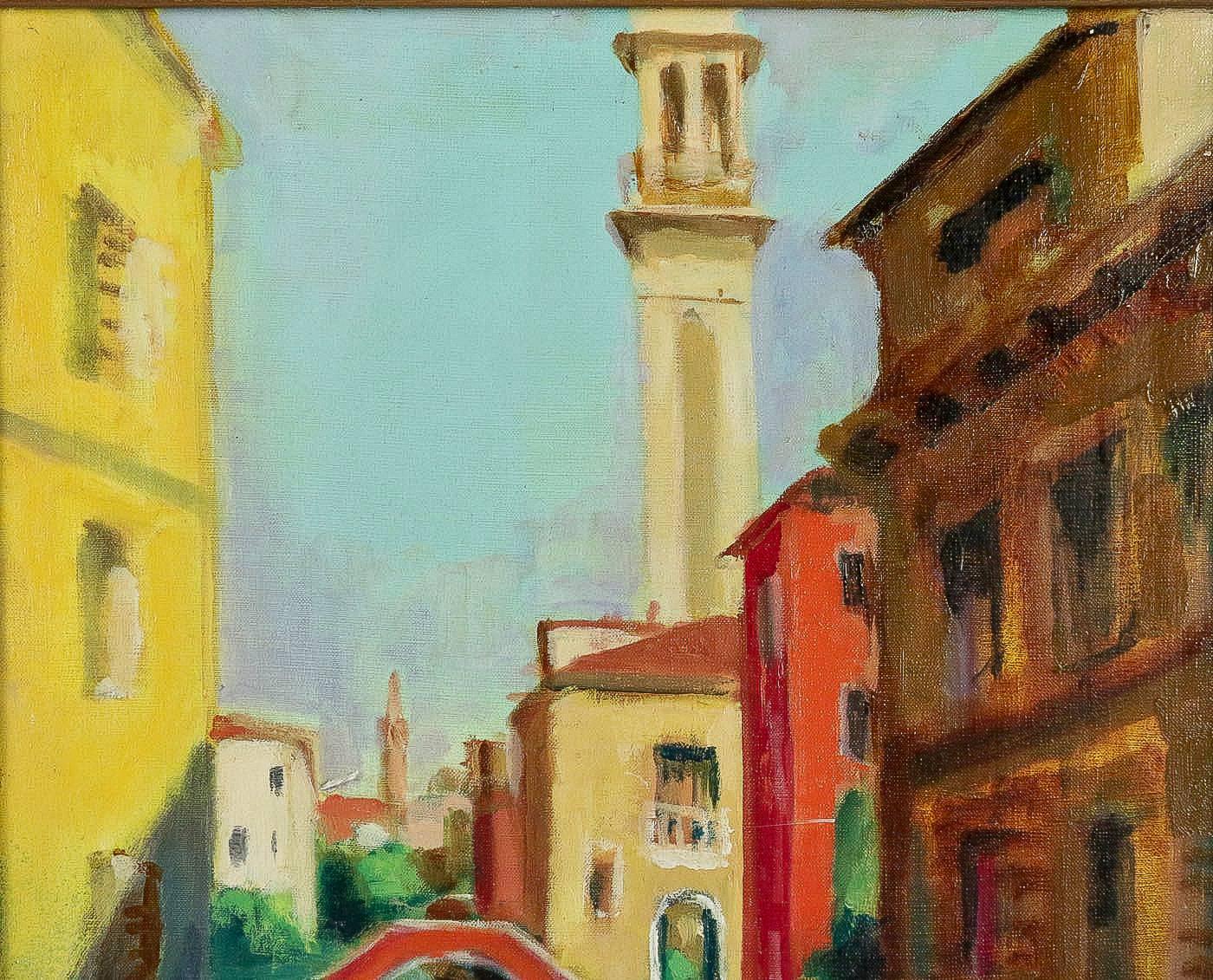 20th Century Pierre Sicard, Oil on Canvas, View of a Venice Bridge, circa 1920