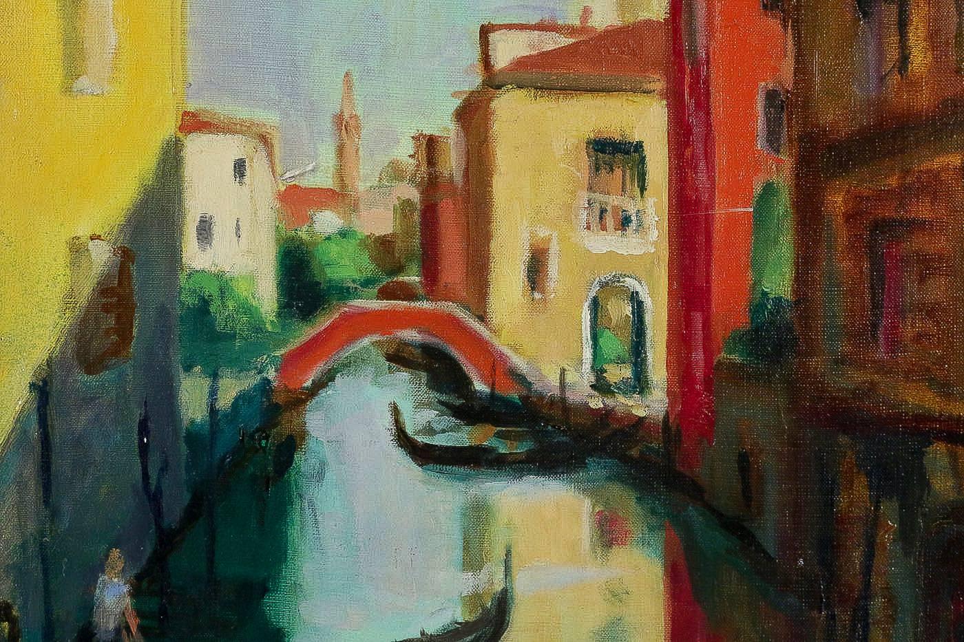 Pierre Sicard, Oil on Canvas, View of a Venice Bridge, circa 1920 1