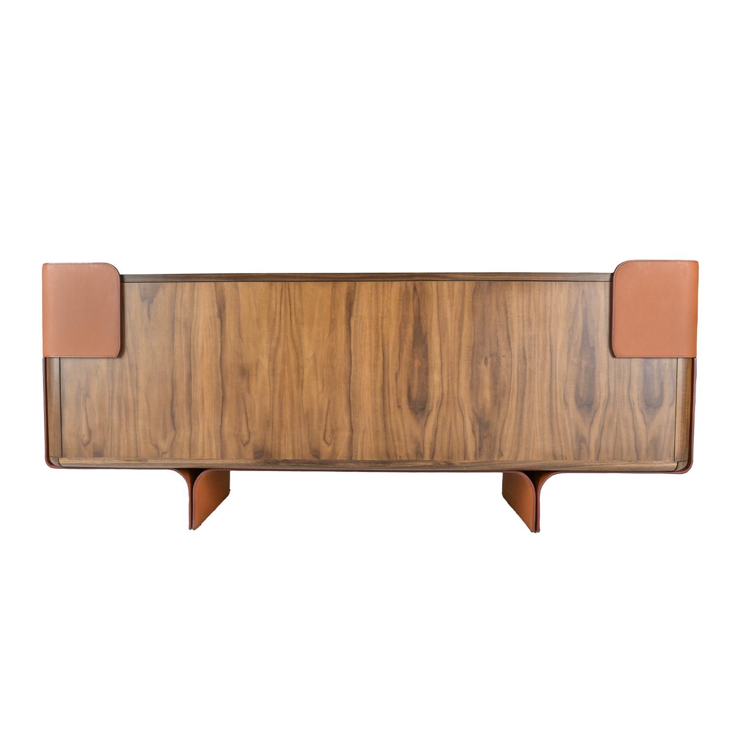 Pierre Sideboard, American Walnut Veneer, Top in Fenix, Leather Details In New Condition For Sale In Fiscal Amares, PT