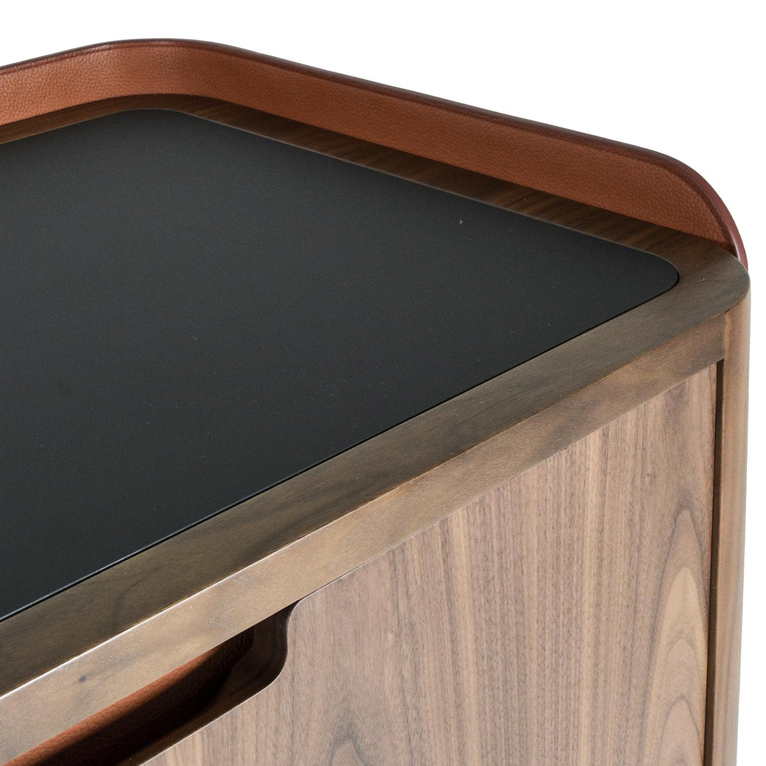 Pierre Sideboard, American Walnut Veneer, Top in Fenix, Leather Details For Sale 1