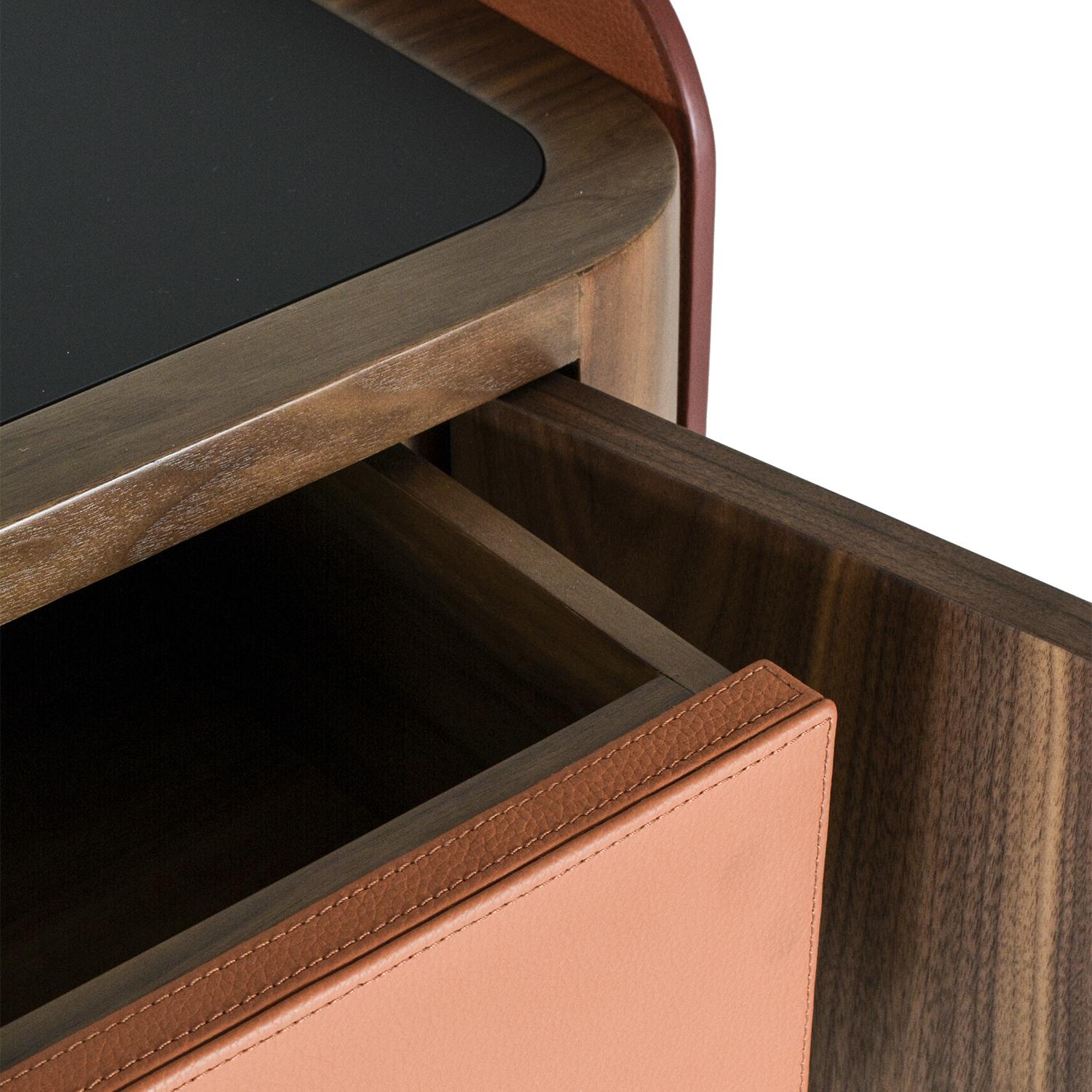 Pierre Sideboard, American Walnut Veneer, Top in Fenix, Leather Details For Sale 3