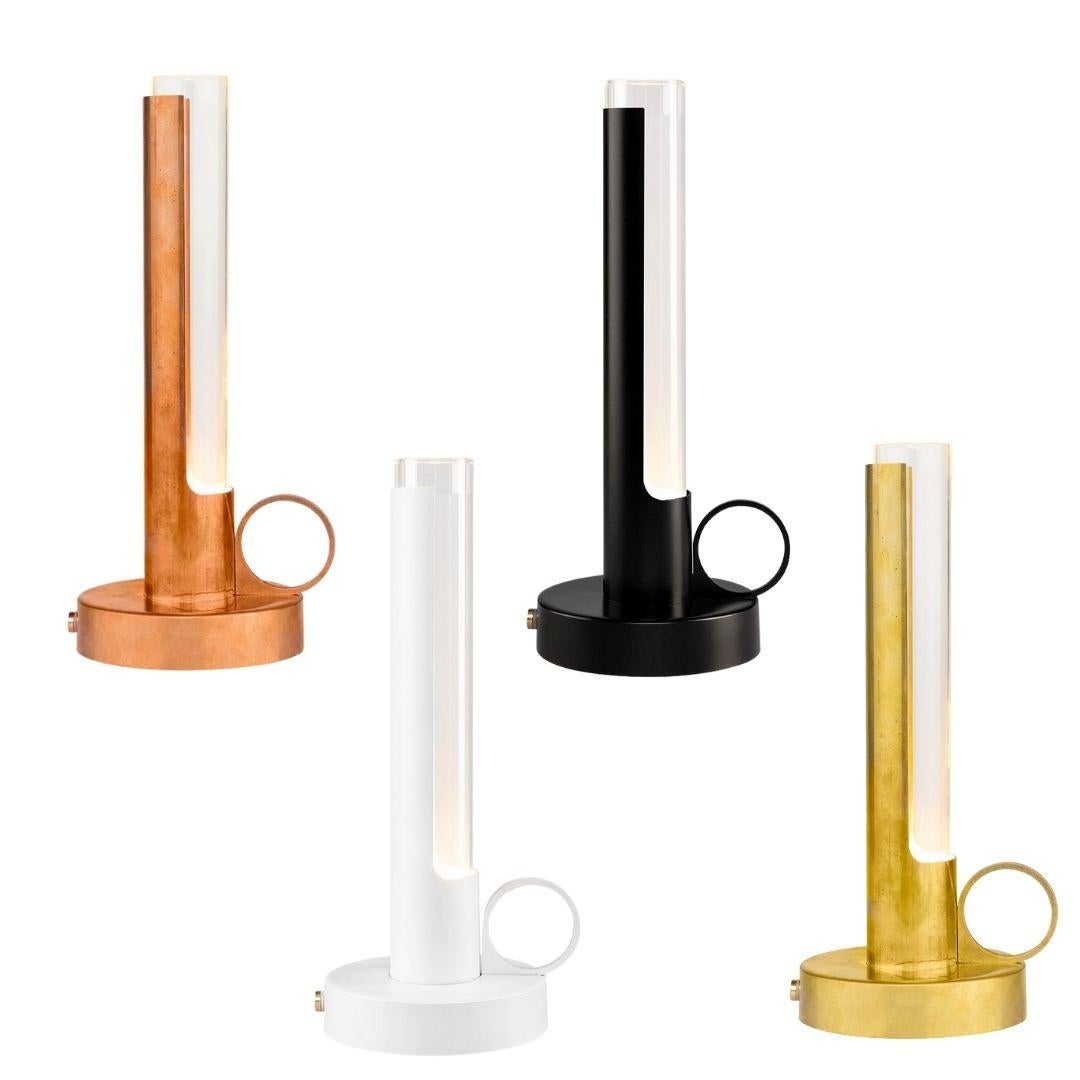Pierre Sindre black 'Visir' portable metal and glass table lamp for Örsjö

Designed by Scandinavian creator Pierre Sindre, the 'Visir' portable table lamp is an homage to the classic portable oil lamp of the past, but with upgraded features such as