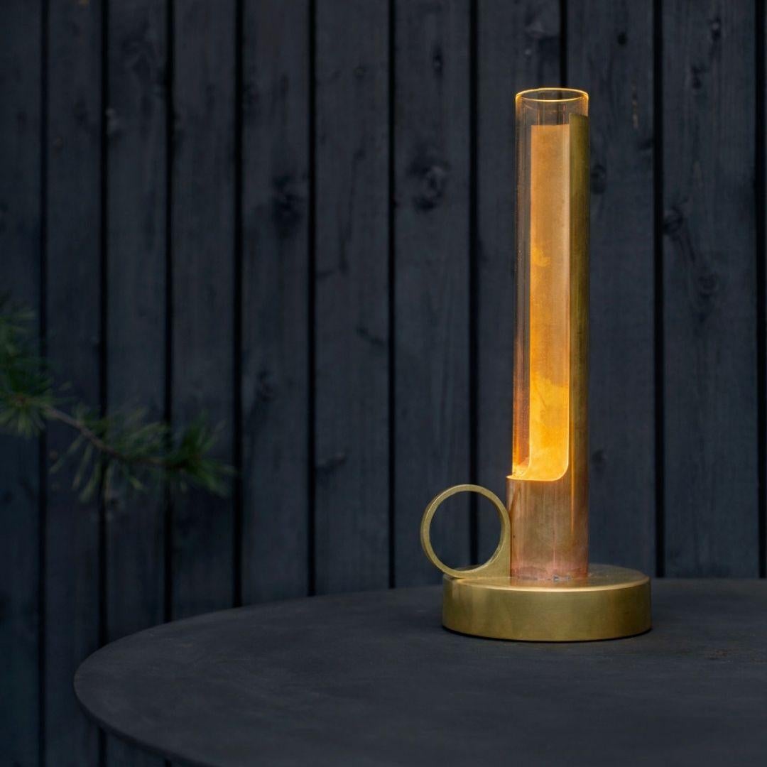 Mid-Century Modern Pierre Sindre 'Visir' Portable Brass and Glass Table Lamp for Örsjö For Sale