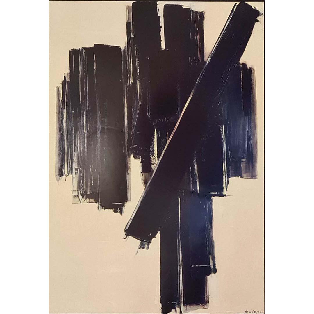 Nice poster for the exhibition of Pierre Soulages at the Galerie Applicat. Born on December 24, 1919 in Rodez, he is a French painter and printmaker. Associated since the late 1940s with abstract art, he is particularly known for his use of