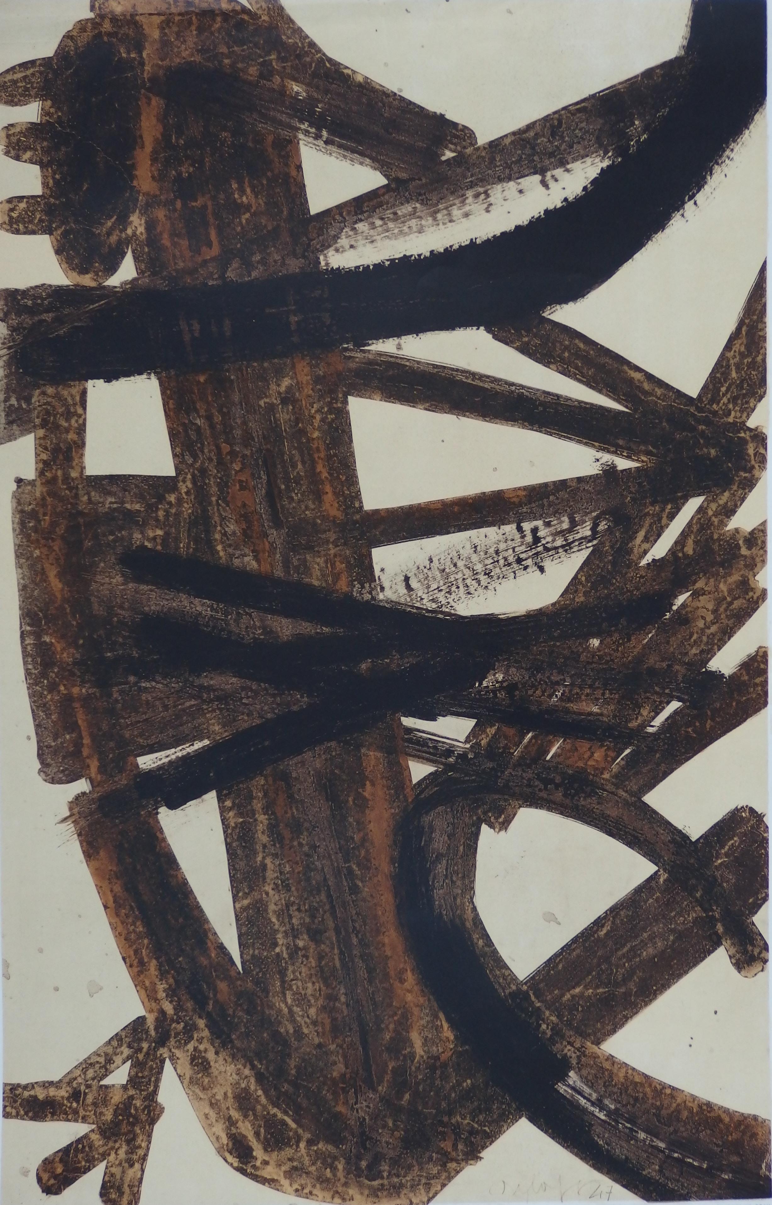 Antagonisme ( Drawing Nut Husk) - Lithographie d'origine, Mourlot, 1960 - Abstrait Print par Pierre Soulages