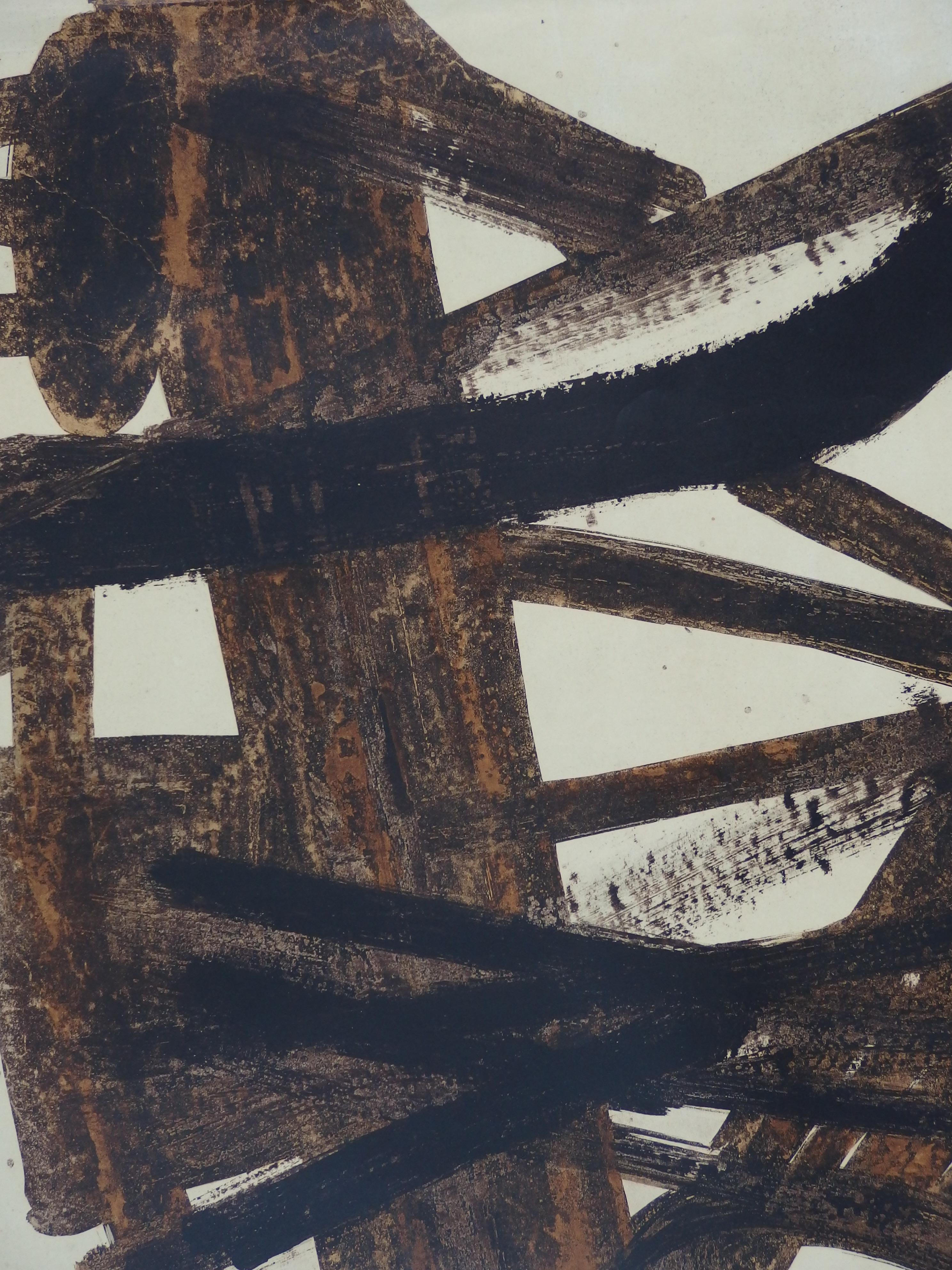 Antagonism (Nut Husk Drawing) - Orignal lithograph, Mourlot 1960 - Abstract Print by Pierre Soulages