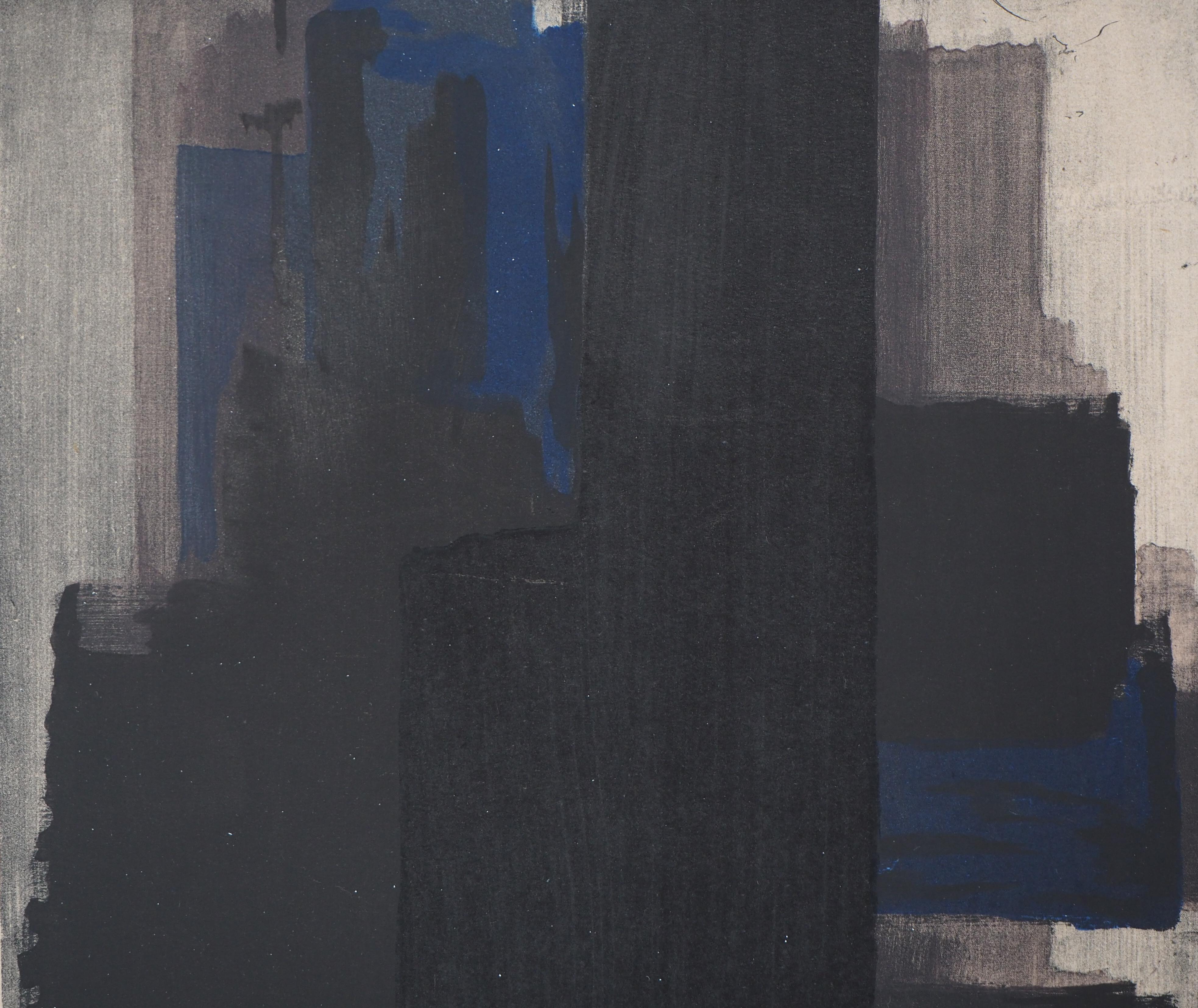 Composición en  Negro y azul - Litografía y plantilla, 1956 en venta 1