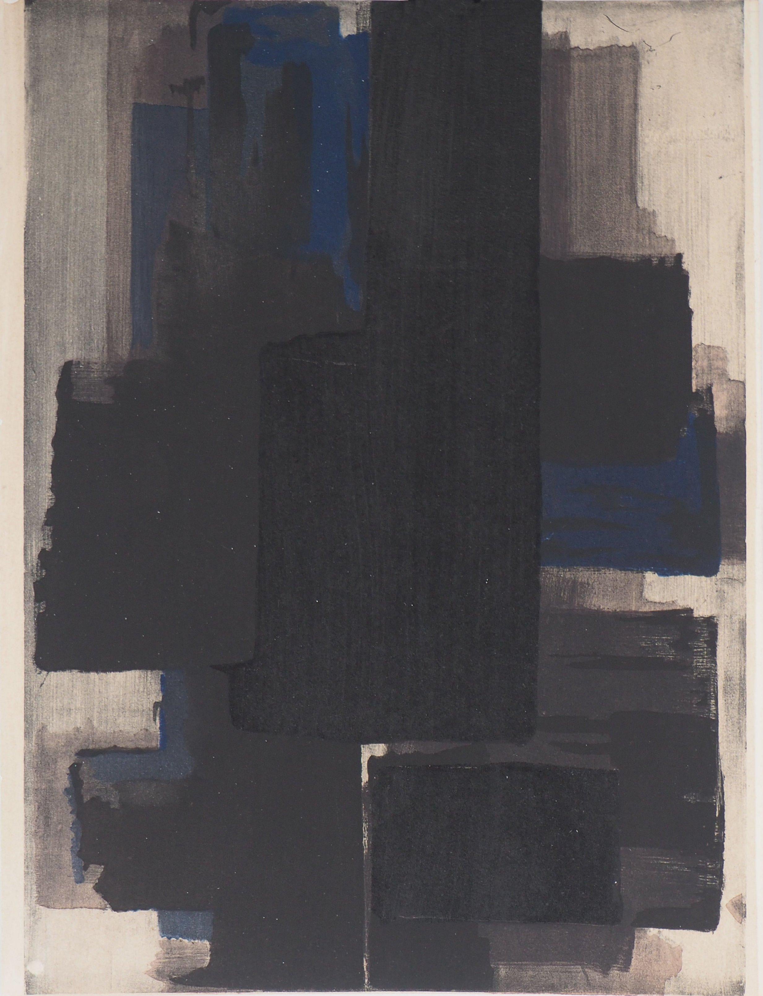 Composición en  Negro y azul - Litografía y plantilla, 1956