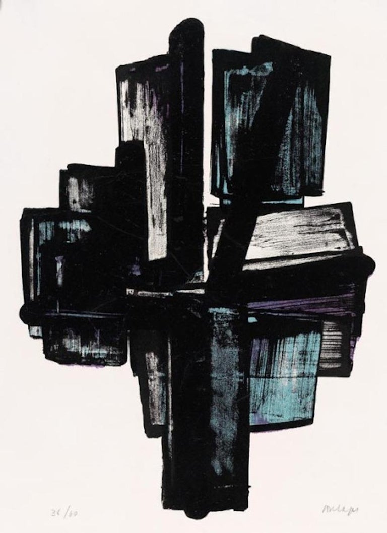 <i></noscript>Cross (Lithograph No 4)</i>, 1957, by Pierre Soulages. Offered by Peter Blake Gallery