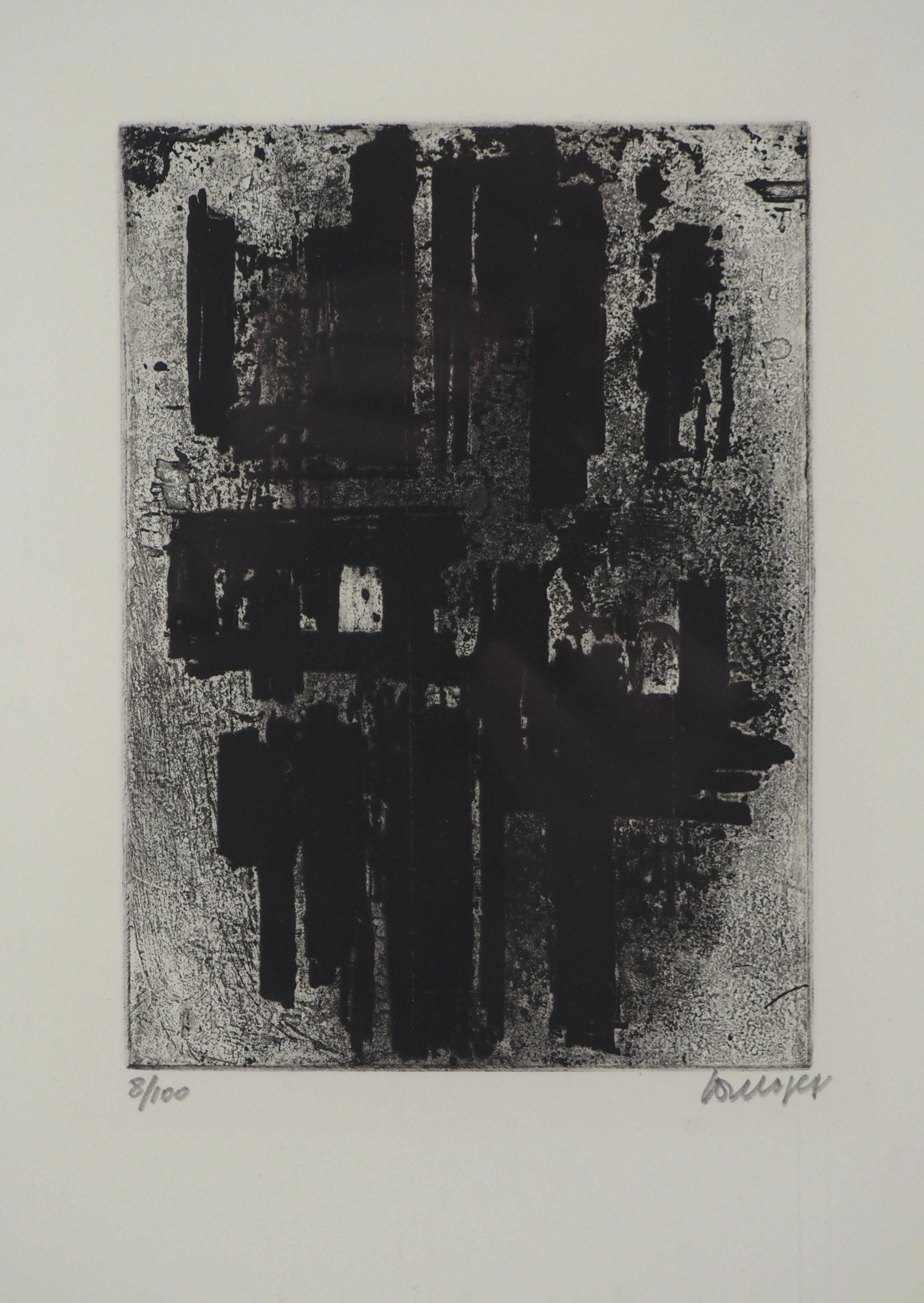 Etching IV – Original-Radierung, handsigniert und nummeriert (BNF #4) (Beige), Abstract Print, von Pierre Soulages