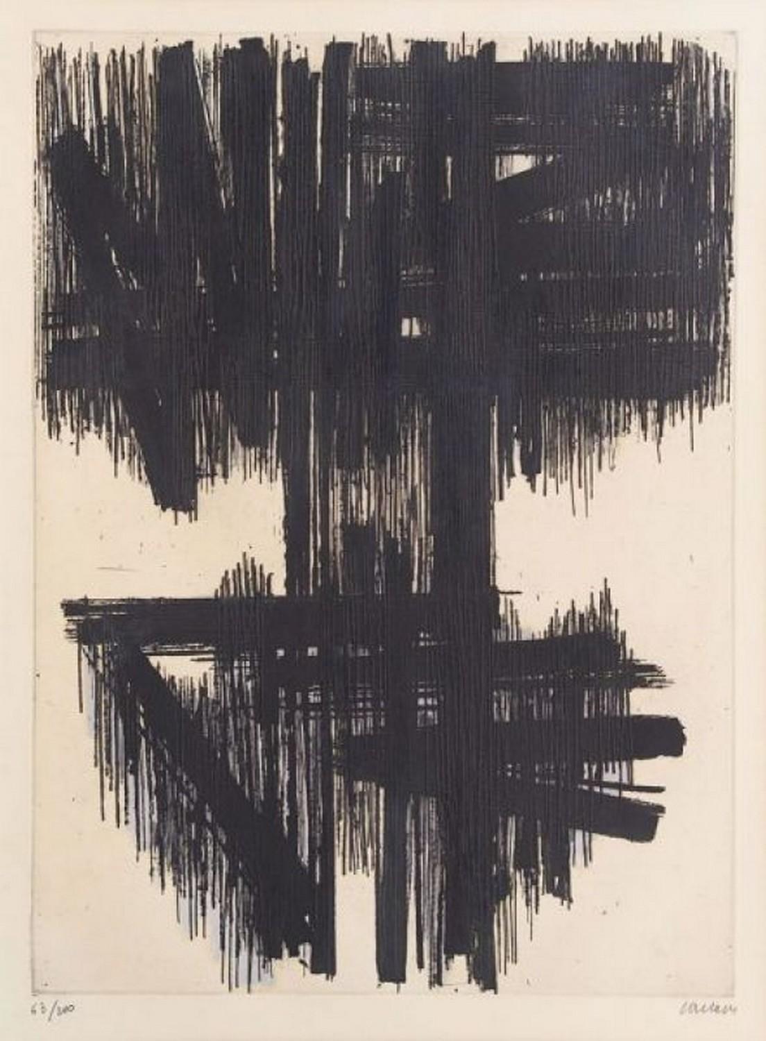 Lithographie Originale Pierre Soulages - N°9 (1959) - Format 31.5 X 24.5 Cm - Style Abstrait