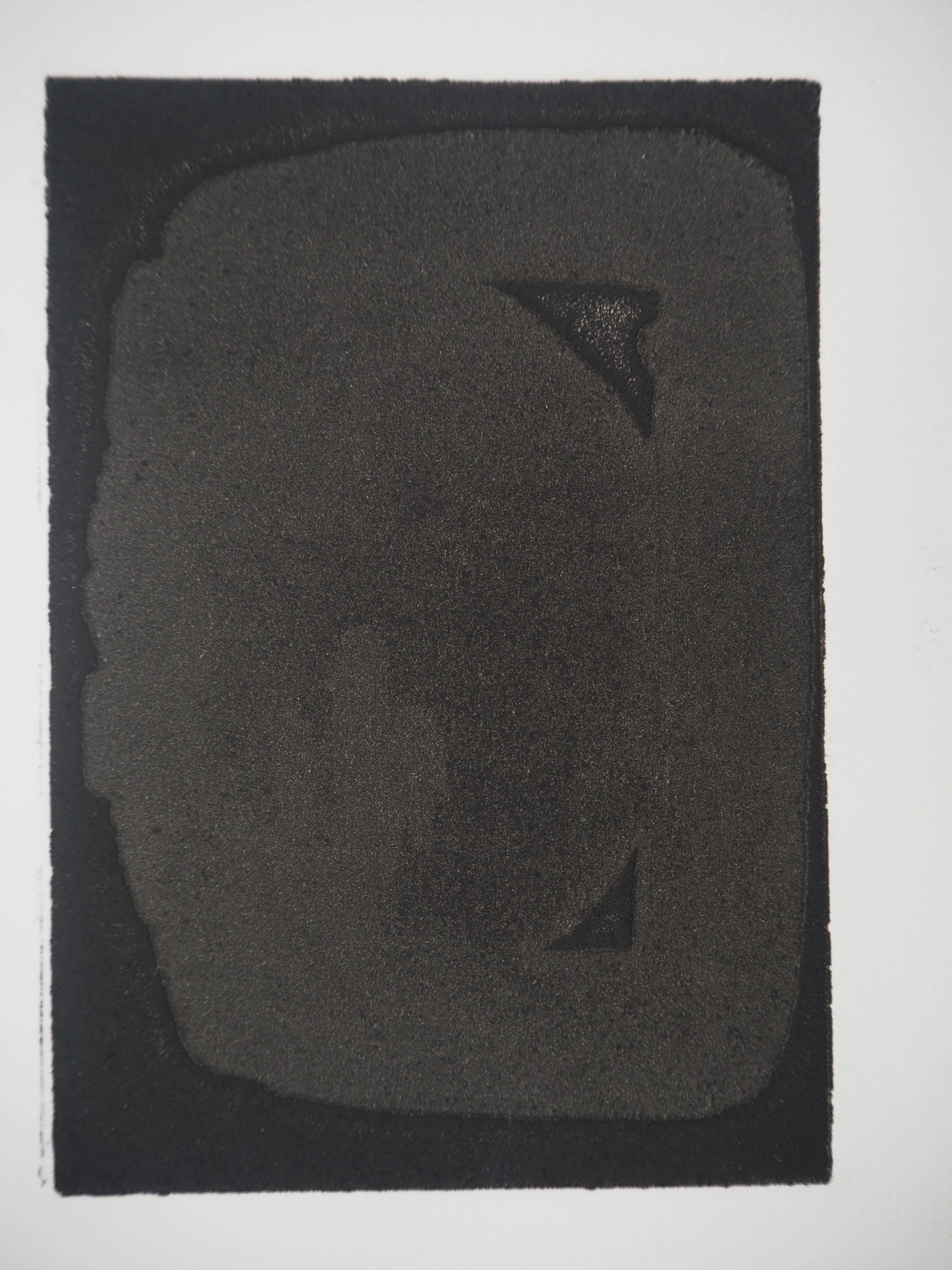 Etching XXIIIb - Original etching (BNF #25) - Rare proof with tall margins - Abstract Print by Pierre Soulages
