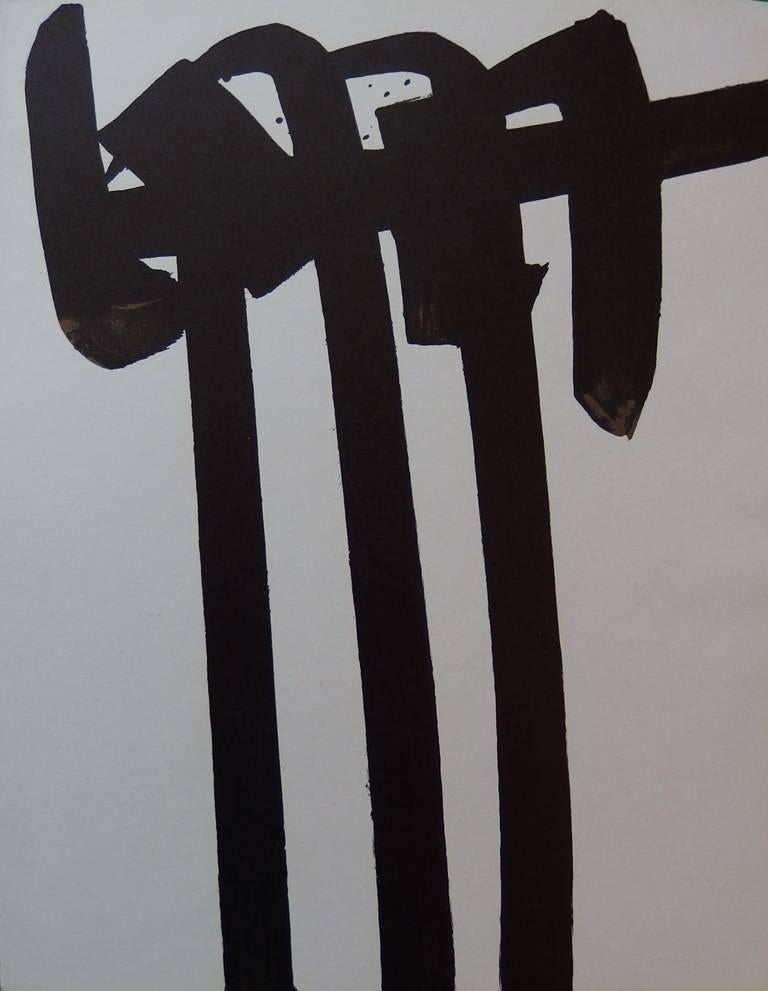 Abstract Print Pierre Soulages - Lithographie n28 - Lithographie originale en pierre (Mourlot) - 1970