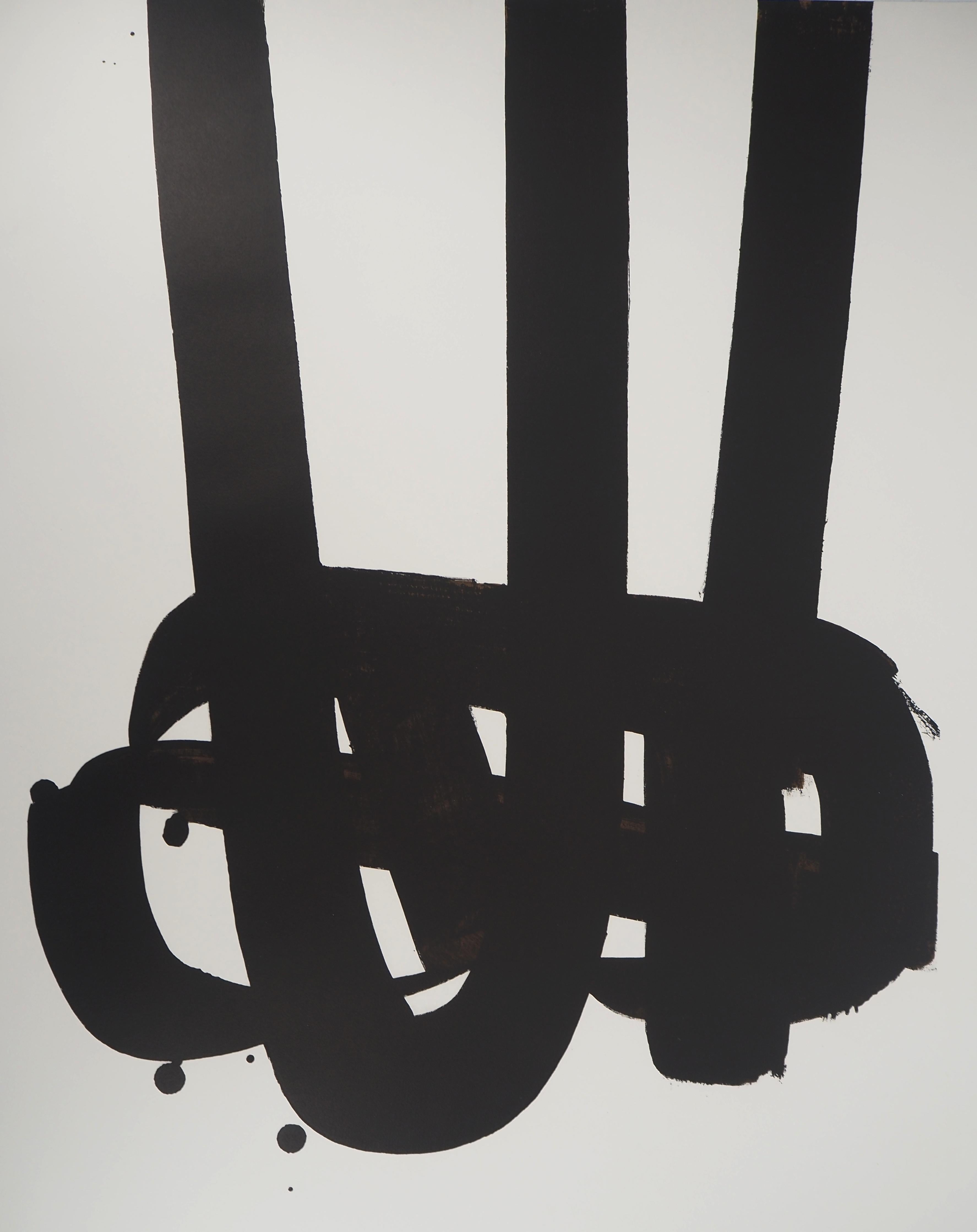 Lithograph n°29 - Original Hand Signed Lithograph (Olympic Games Munich 1972) - Gray Abstract Print by Pierre Soulages