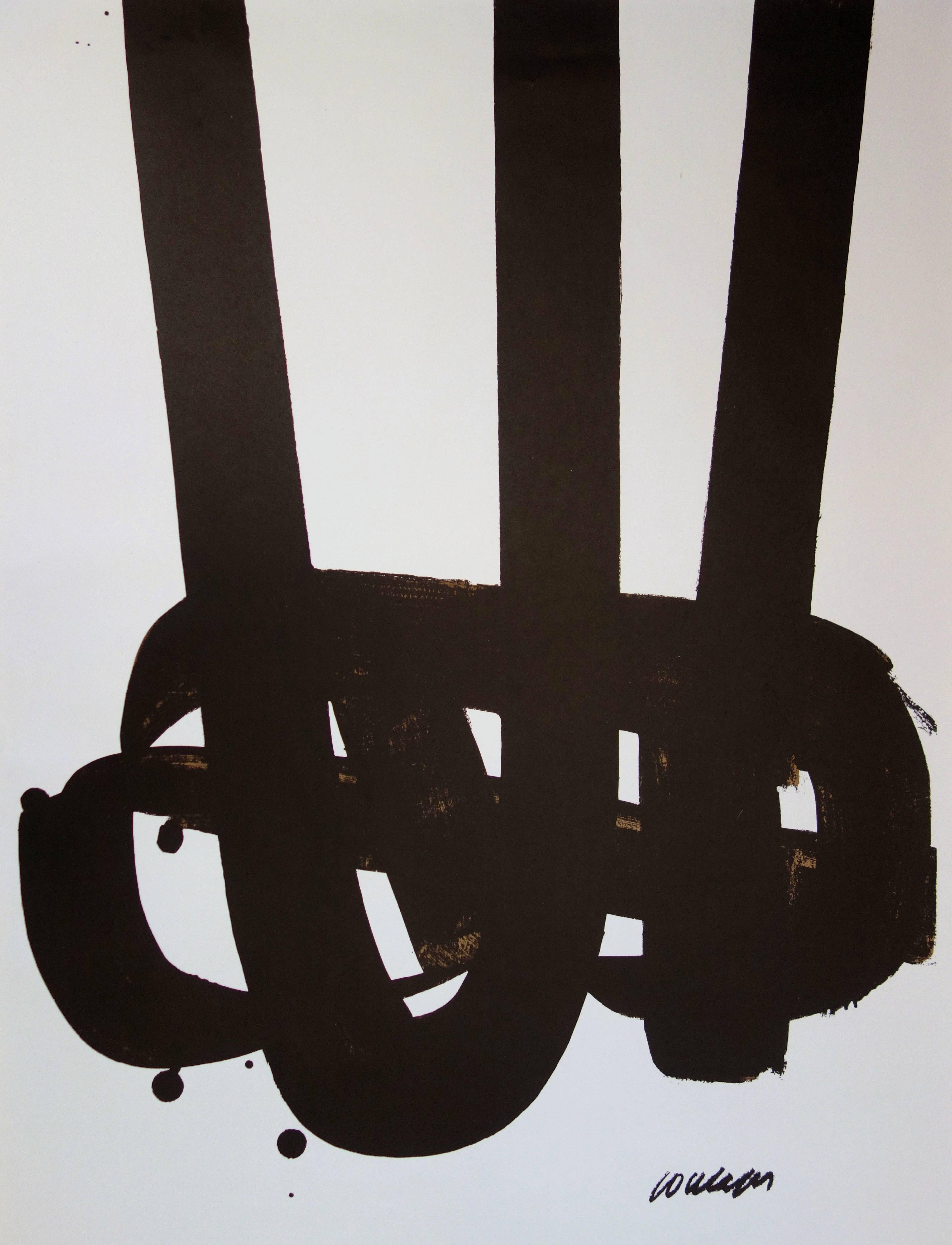 Litografía n°29 - Litografía original (Mourlot - Juegos Olímpicos de Munich 1972) - Print Abstracto de Pierre Soulages