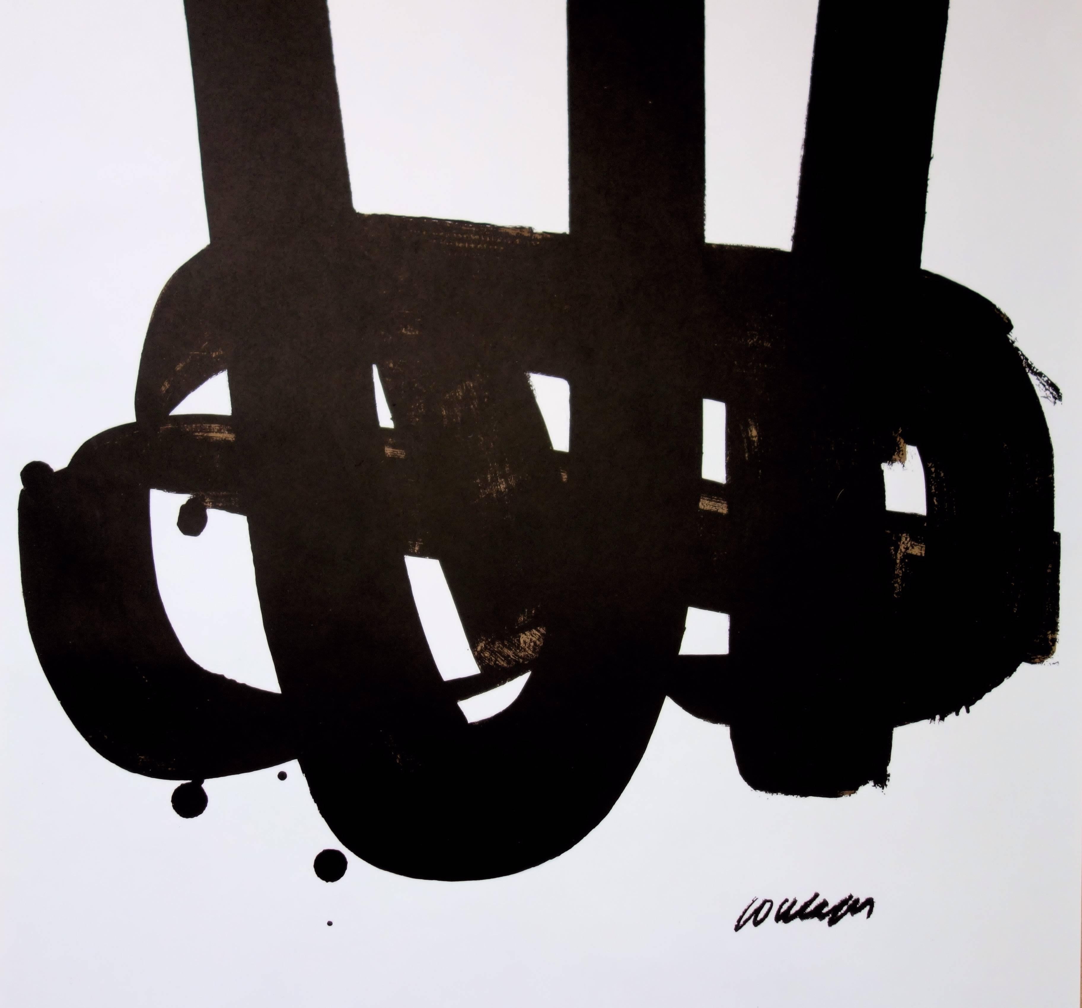 Litografía n°29 - Litografía original (Mourlot - Juegos Olímpicos de Munich 1972) - Abstract Print Gris de Pierre Soulages
