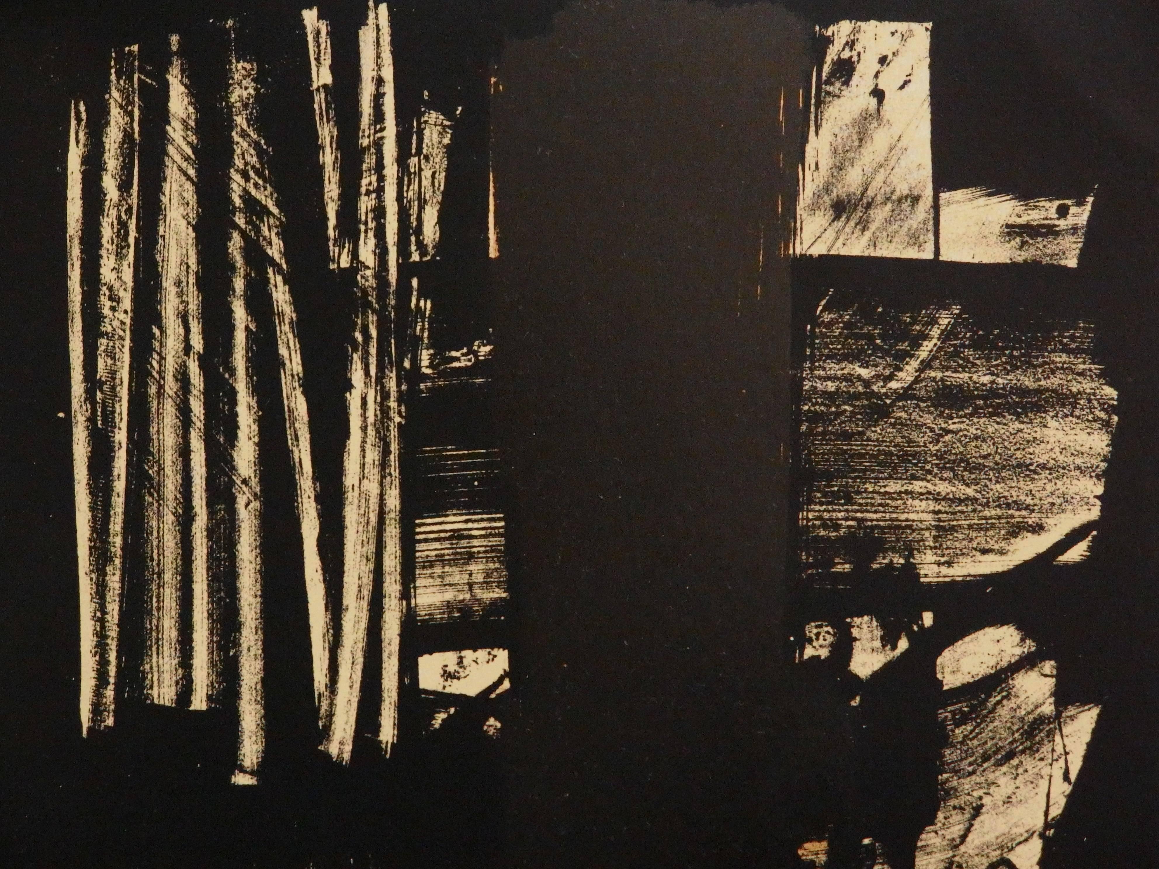 Lithograph n°9 - Original stone lithograph (Mourlot / Catalog raisonne BNF#53) - Print by Pierre Soulages