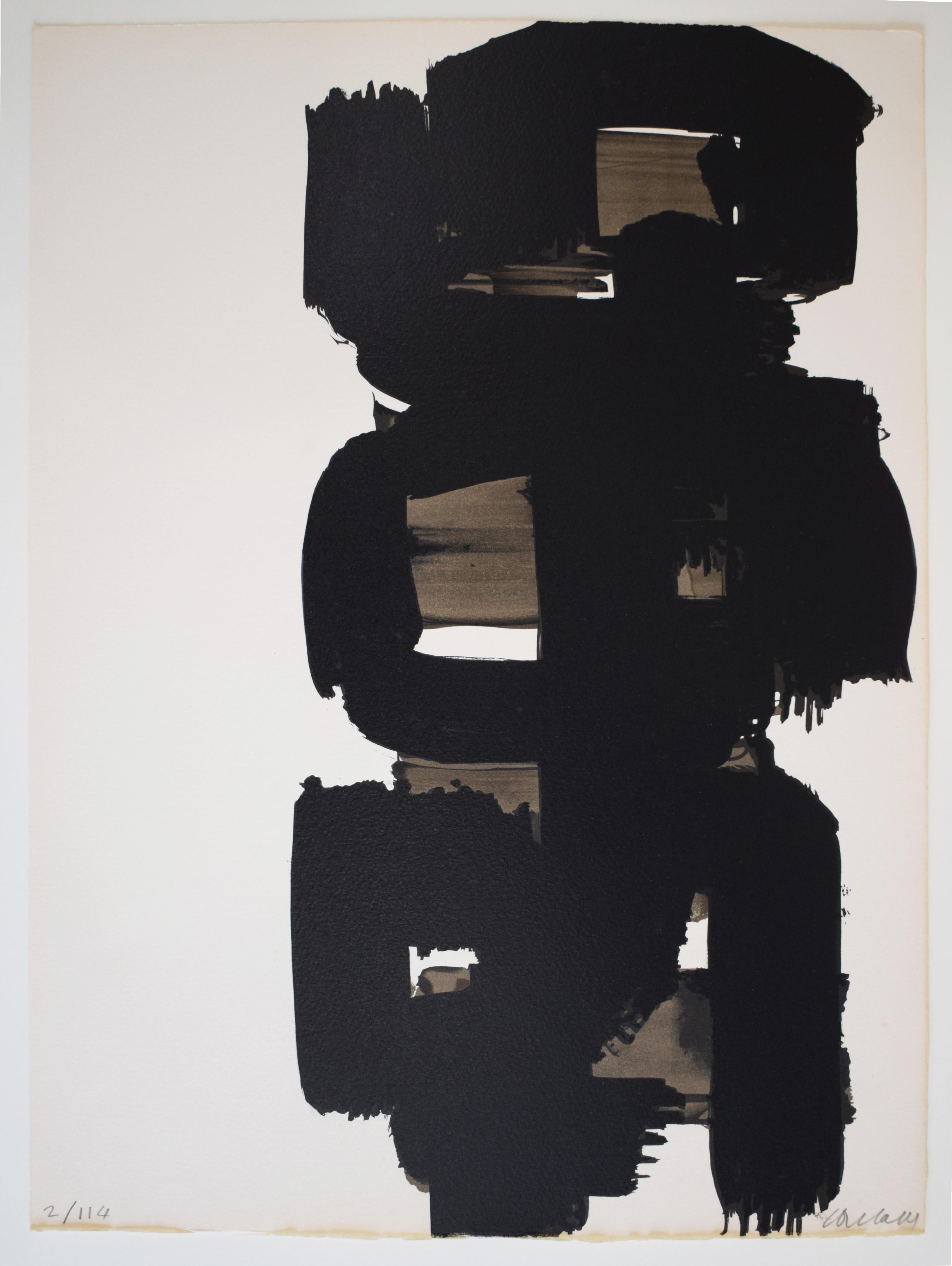 Lithographie n° 18 de : The Skin of Things - Expressionnisme abstrait français - Print de Pierre Soulages