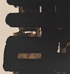 "Lithographie n° 3" Pierre Soulages, Composition abstraite, noir et blanc