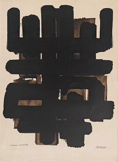 "Lithographie n° 3" Pierre Soulages, Composition abstraite, noir et blanc