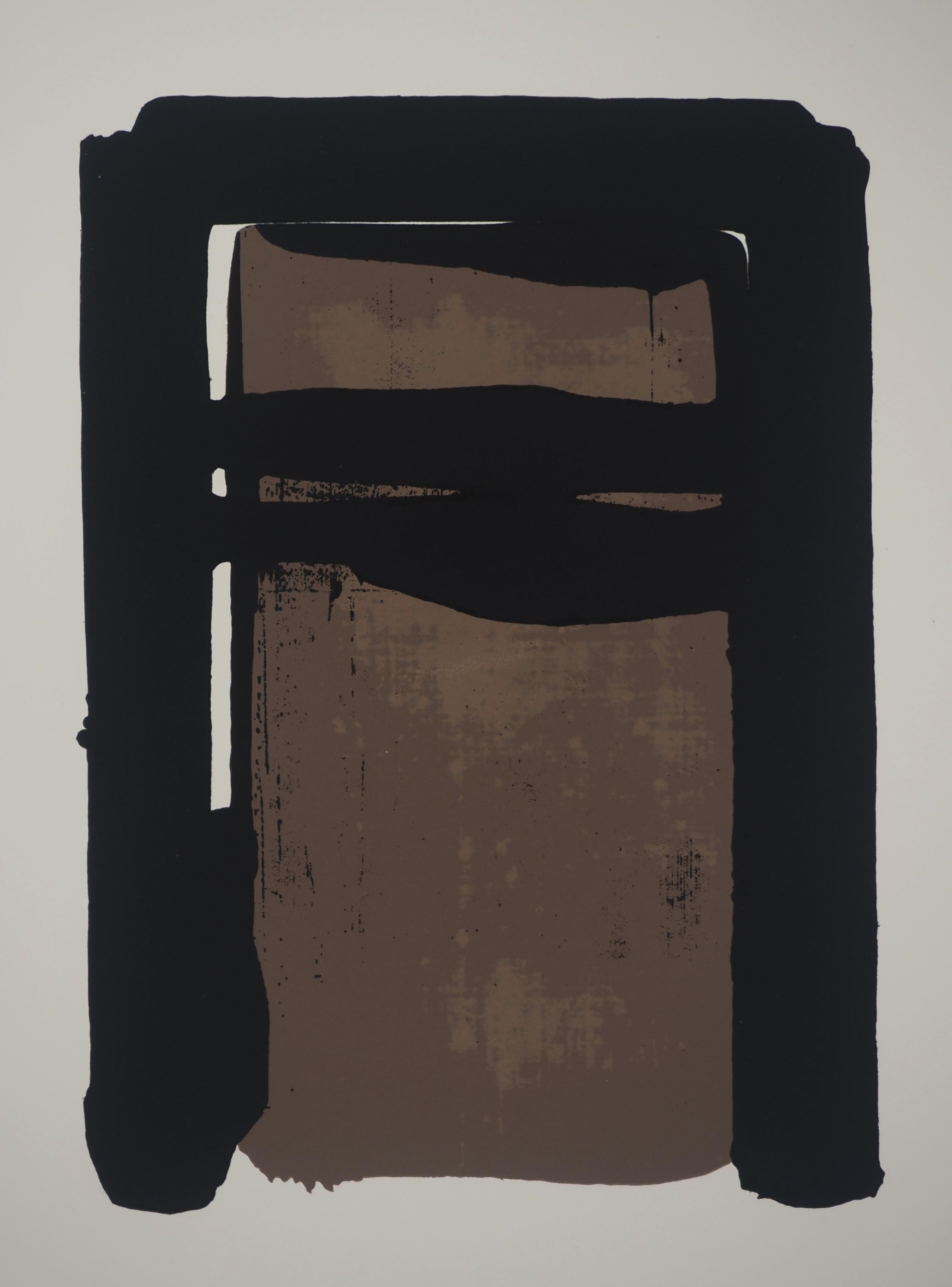 Sérigraphie no. 10 - Original Screenprint, Handsigned & 27 / 75 (BNF #102) - Gray Abstract Print by Pierre Soulages