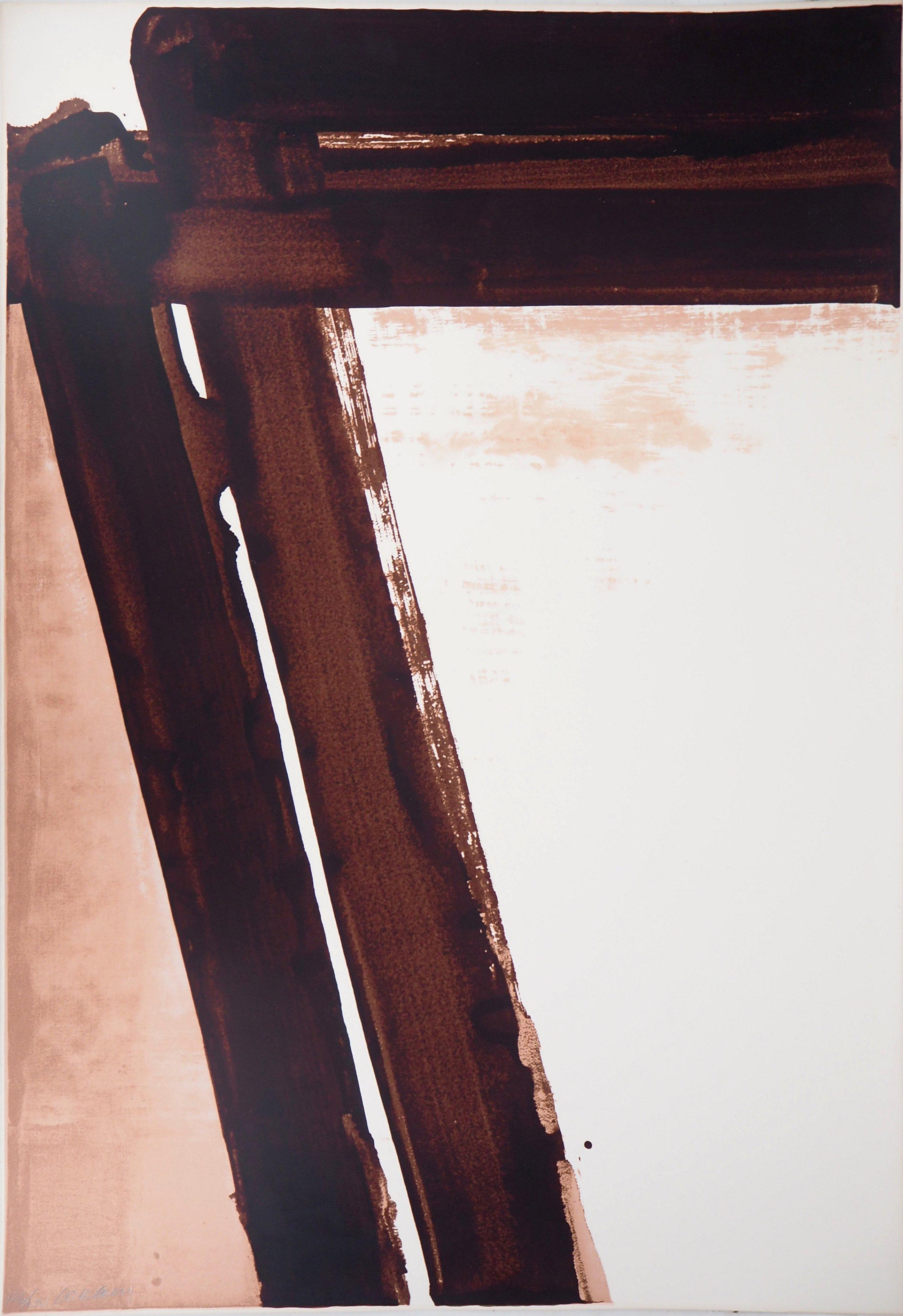 Pierre Soulages Abstract Print - Sérigraphie no. 15 : Walnut Traces - Screenprint, Handsigned (BNF #107)