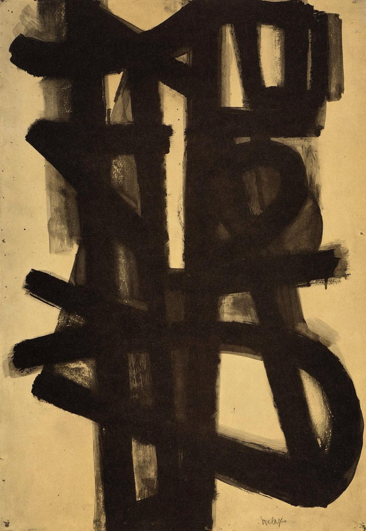 Héliogravure on vélin paper. Paper Size: 13.78 x 10.83 inches. Inscription: Signed in the plate and unnumbered, as issued. Notes: From the folio, Pierre Soulages, Peintres d'aujourd'hui, 1962. Published by Fernand Hazan, Éditeur, Paris; rendered by