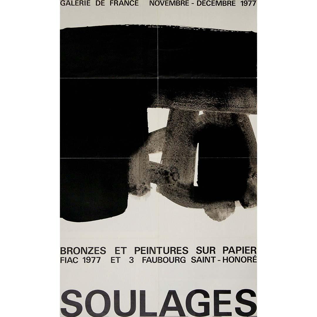 Il poster originale del 1977 di Pierre Soulages per la mostra "Bronzes et peintures sur papier" alla FIAC (Foire Internationale d'Art Contemporain) è una testimonianza dello spirito innovativo dell'artista e del suo significativo contributo all'arte