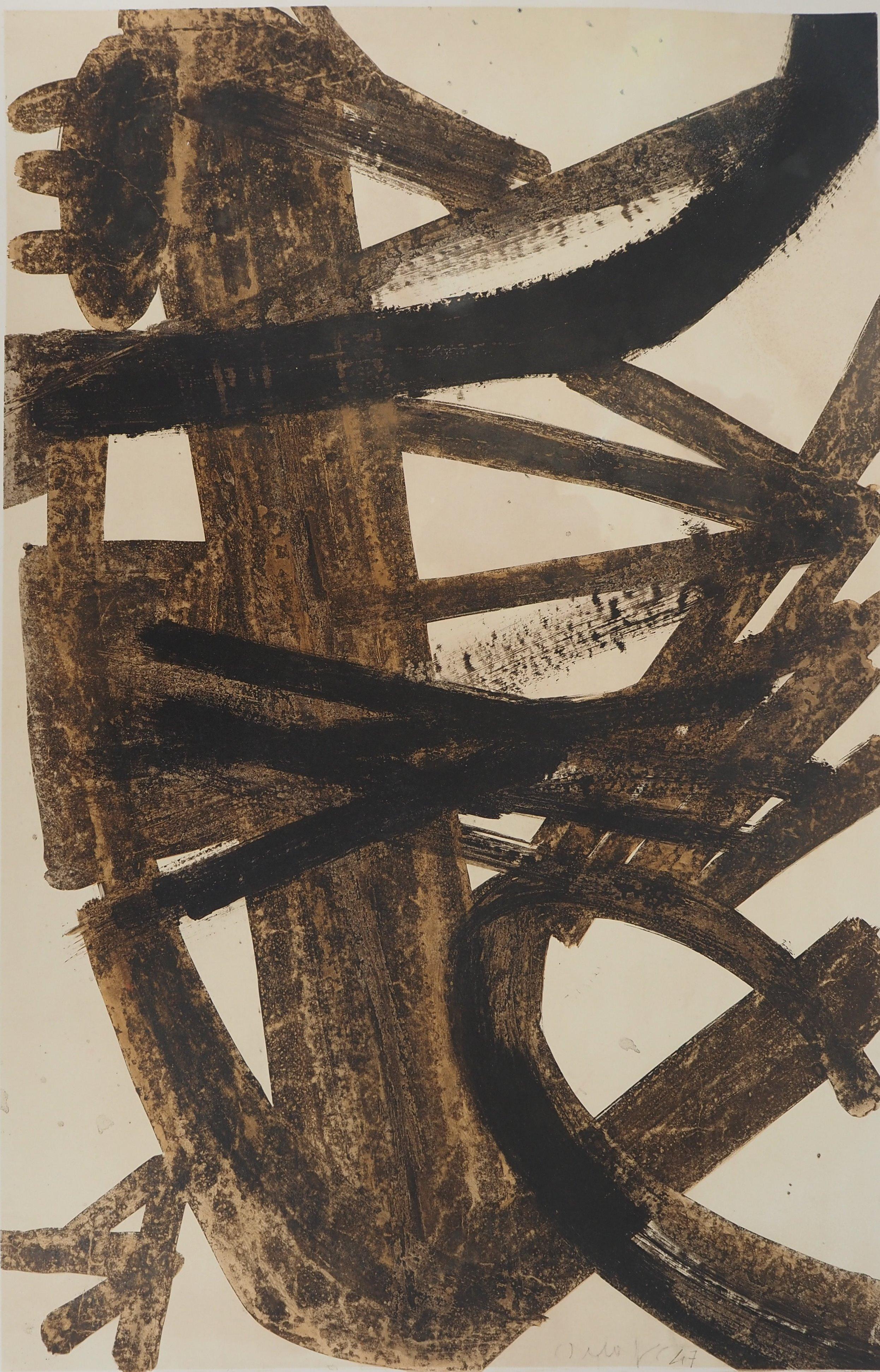 Tache de noix (Antagonismes) - Lithographie, signée et numérotée / 150 - Abstrait Print par Pierre Soulages